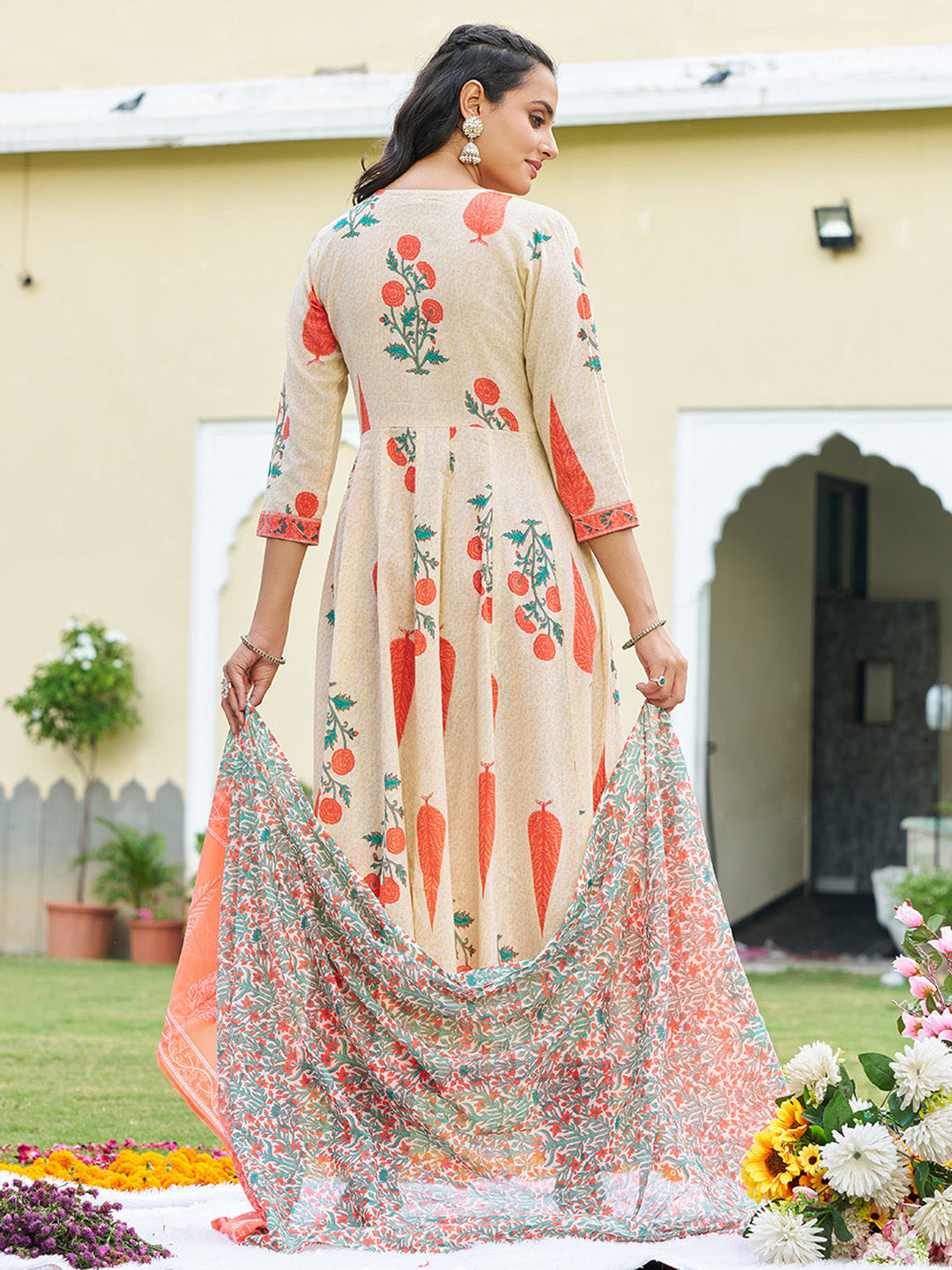 Ethnic Motifs Printed Anarkali Kurta with Pant & Dupatta
