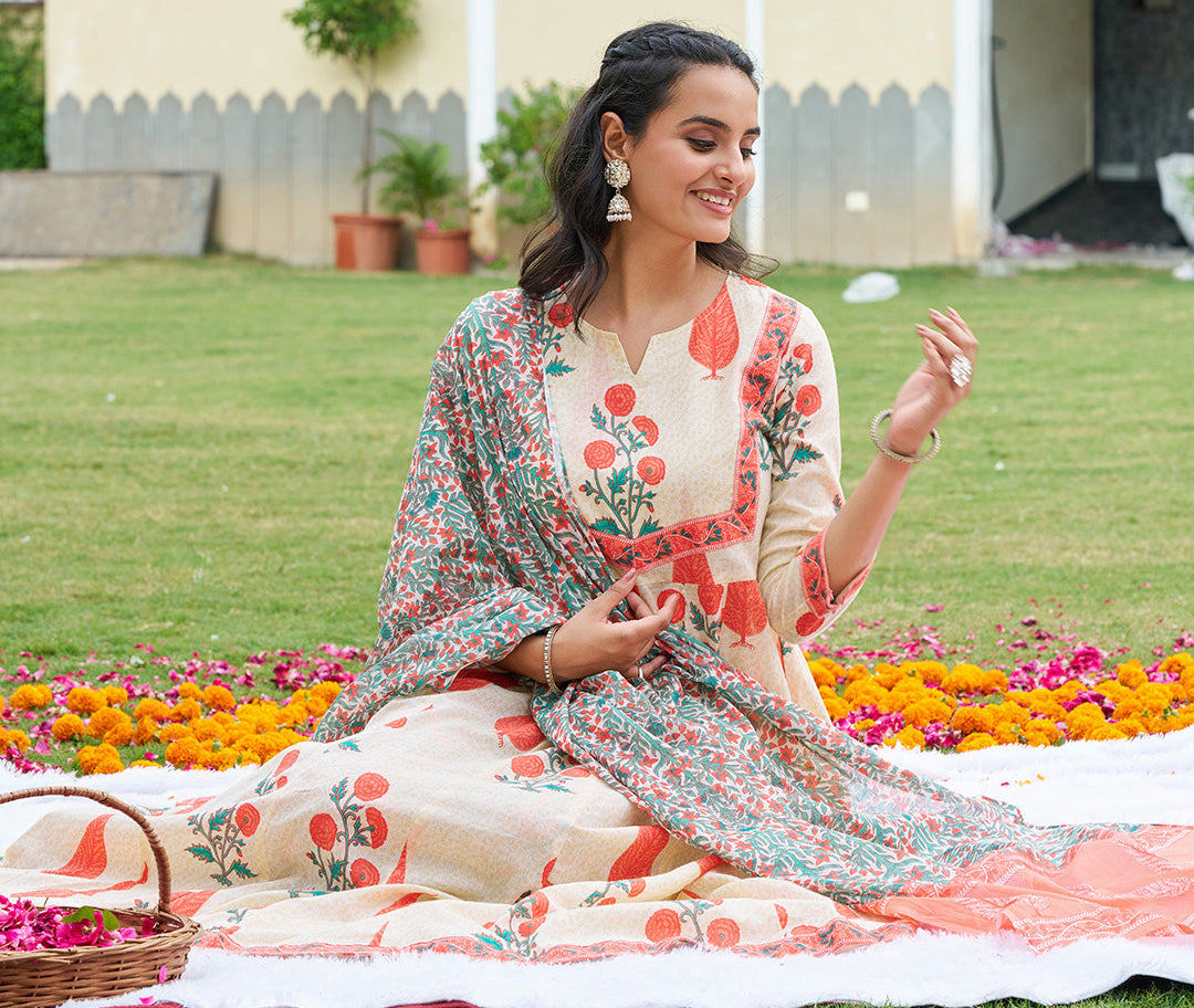 Ethnic Motifs Printed Anarkali Kurta with Pant & Dupatta