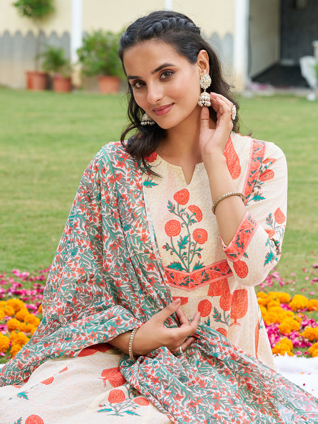 Ethnic Motifs Printed Anarkali Kurta with Pant & Dupatta