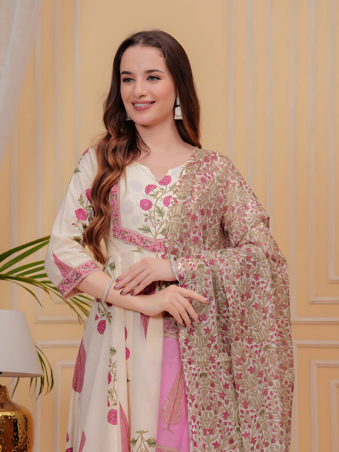 Ethnic Motifs Printed Anarkali Kurta with Pant & Dupatta