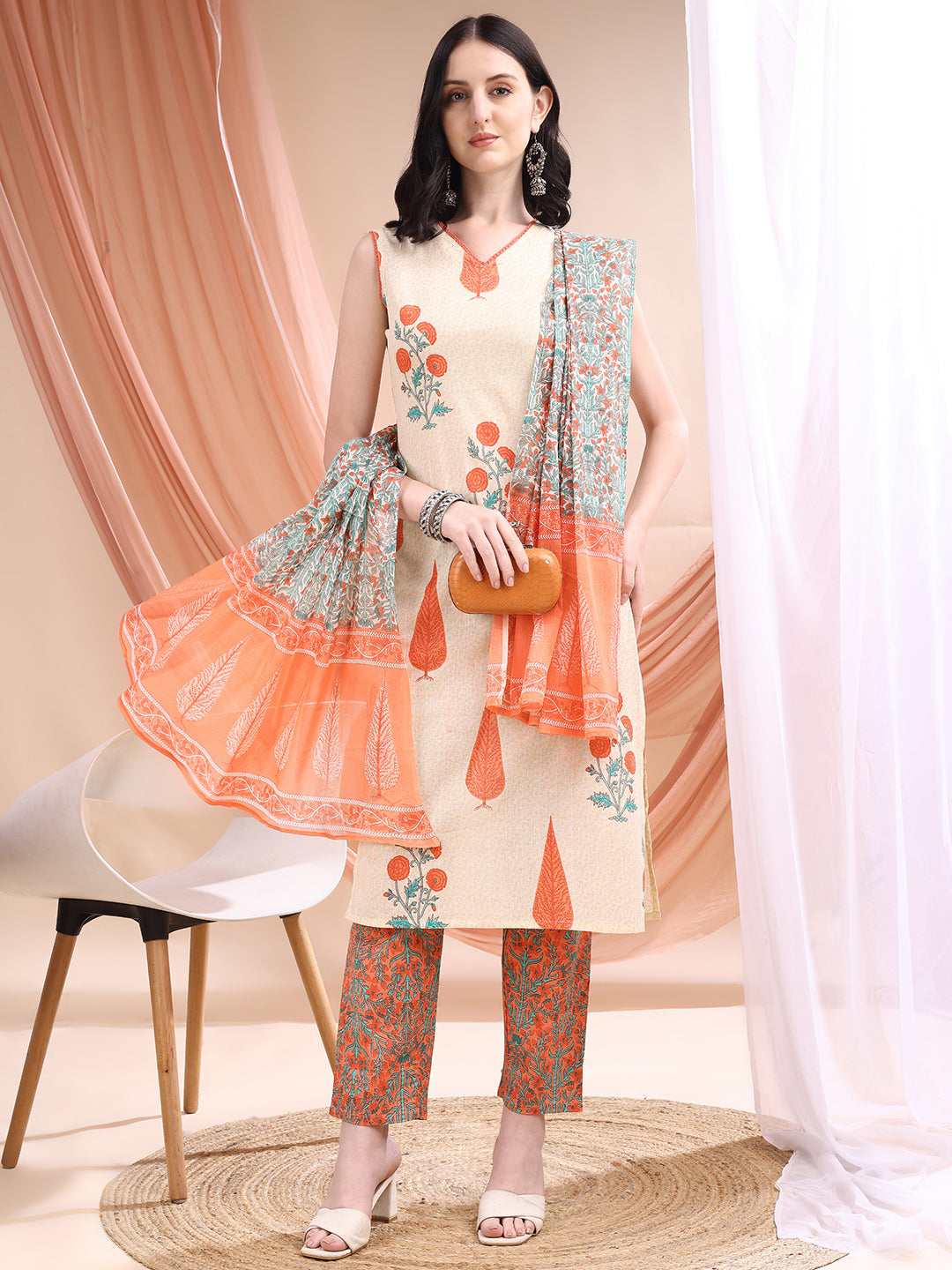 Ethnic Motifs Printed Kurta with Pant & Printed Dupatta