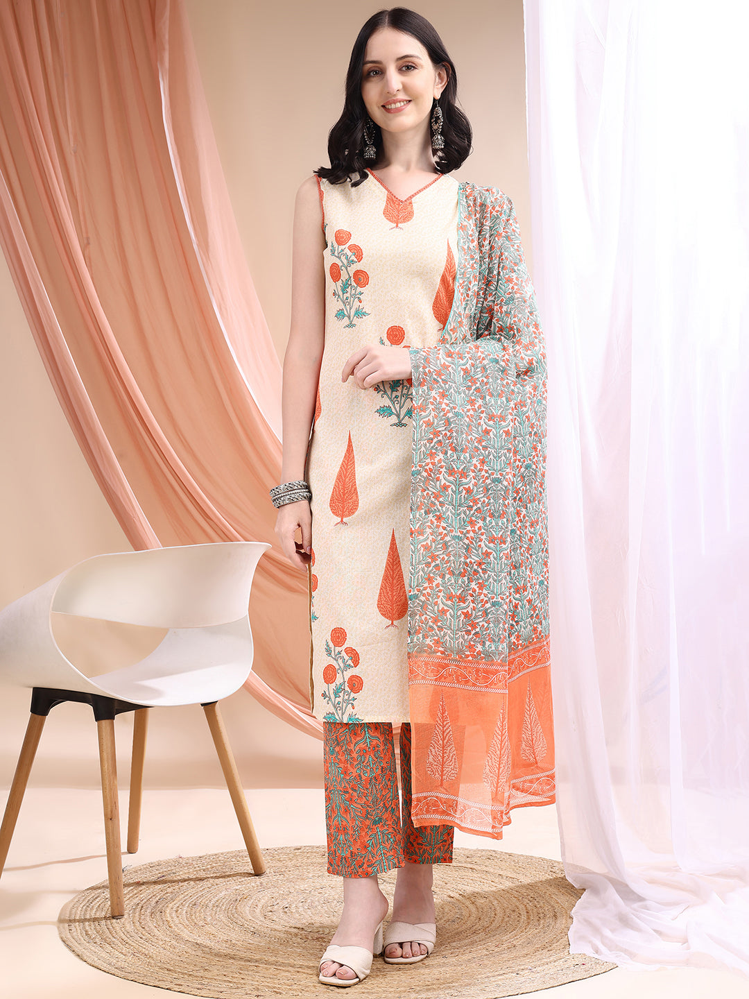 Ethnic Motifs Printed Kurta with Pant & Printed Dupatta