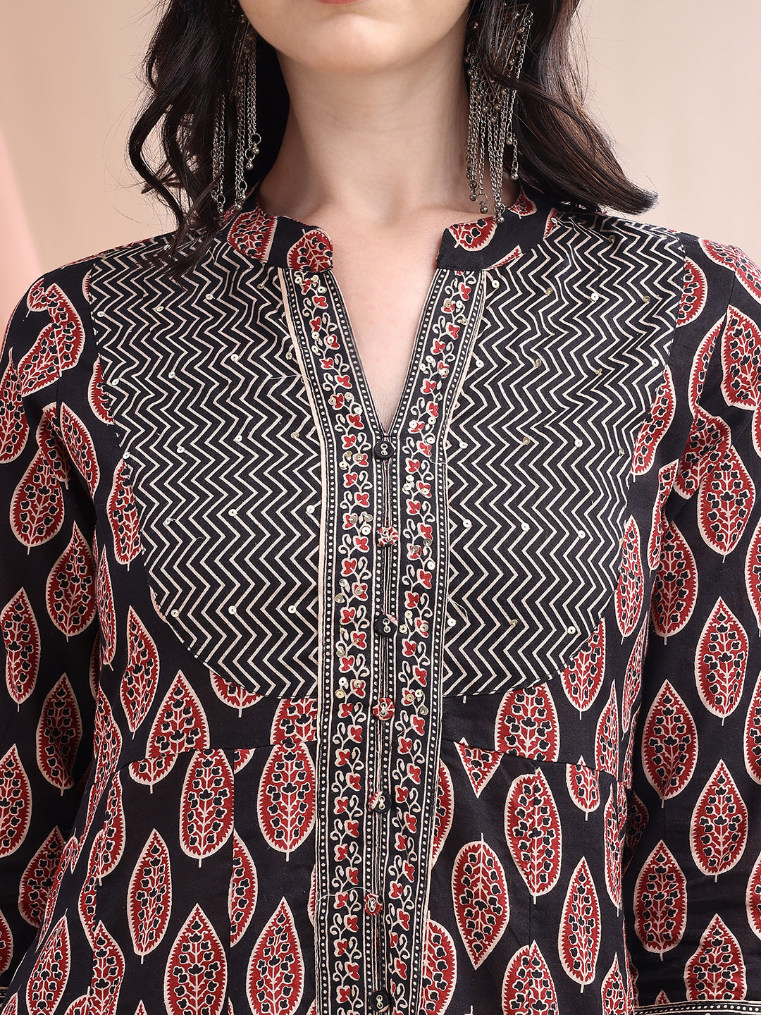 Front Slit Motifs A-line Printed Kurta with Pant & Dupatta