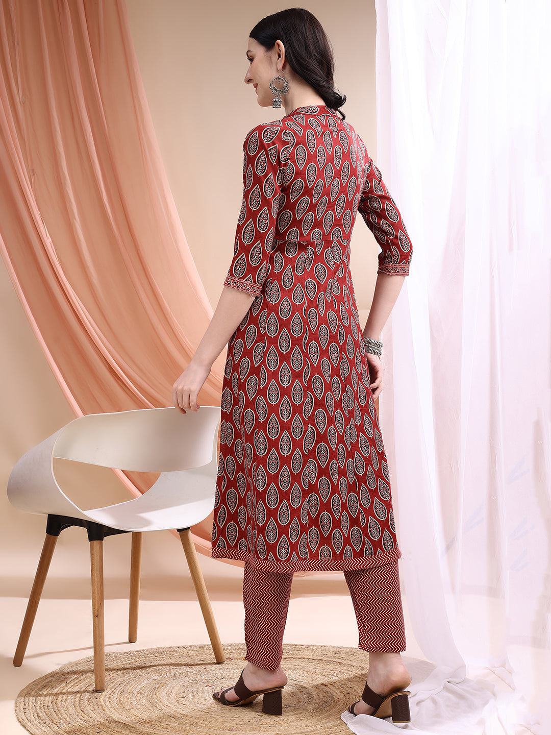 Front Slit Motifs A-line Printed Kurta with Pant & Dupatta