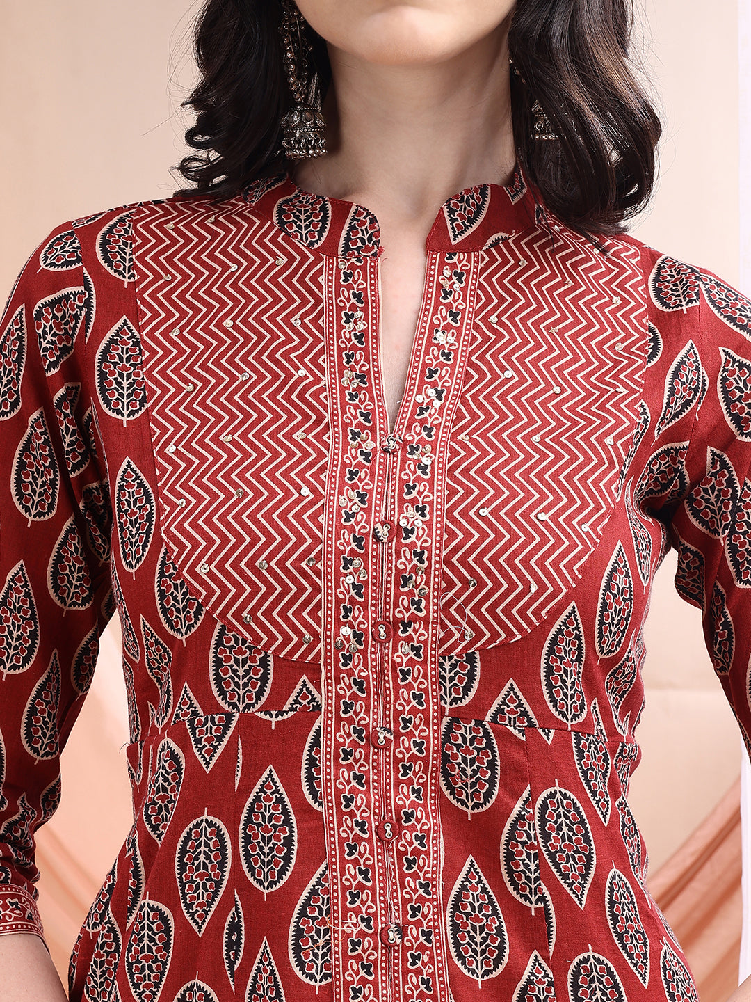 Front Slit Motifs A-line Printed Kurta with Pant & Dupatta