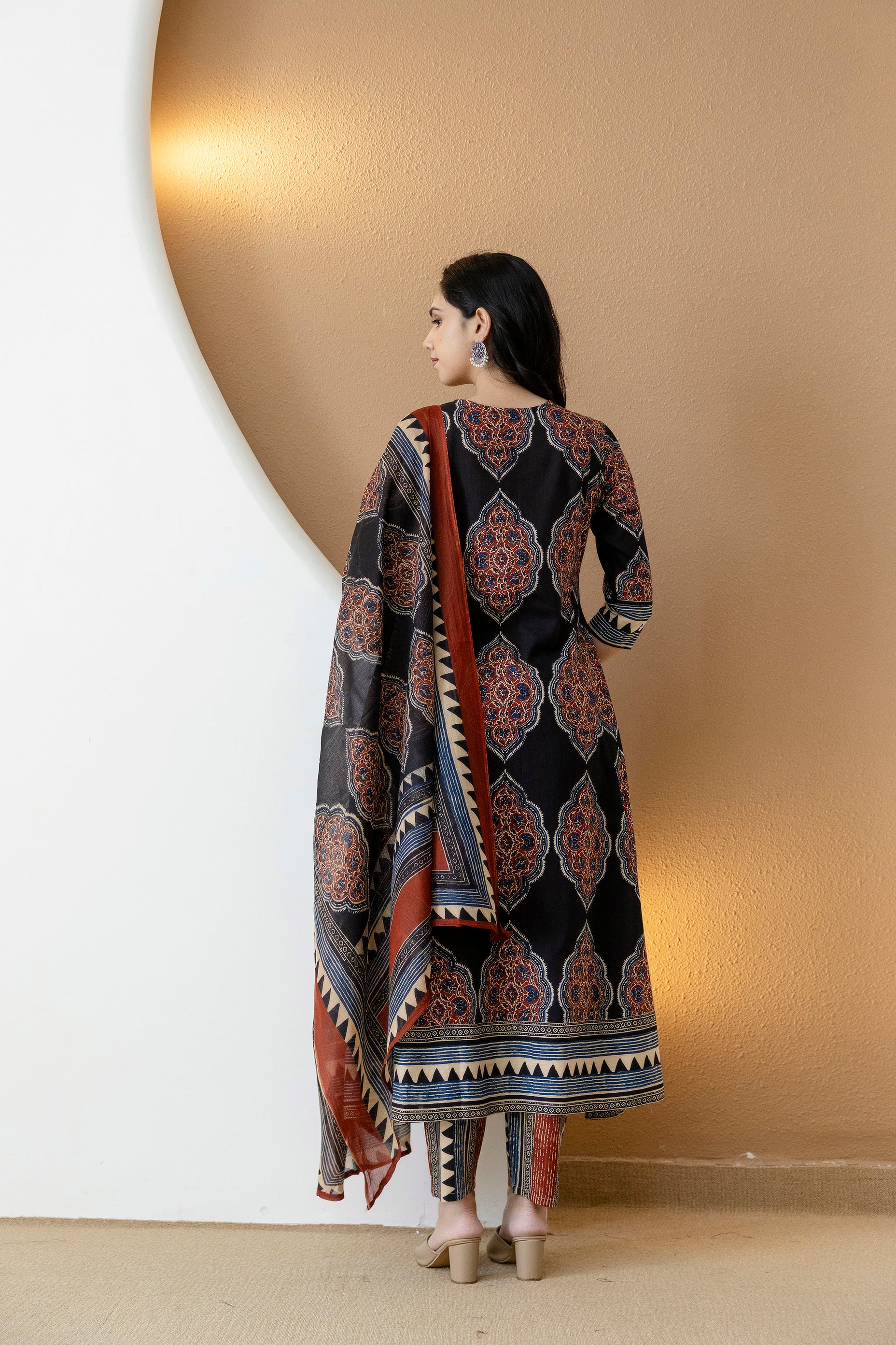 Ethnic Motif Printed Anarkali Kurta Set with Matching Pants & Dupatta