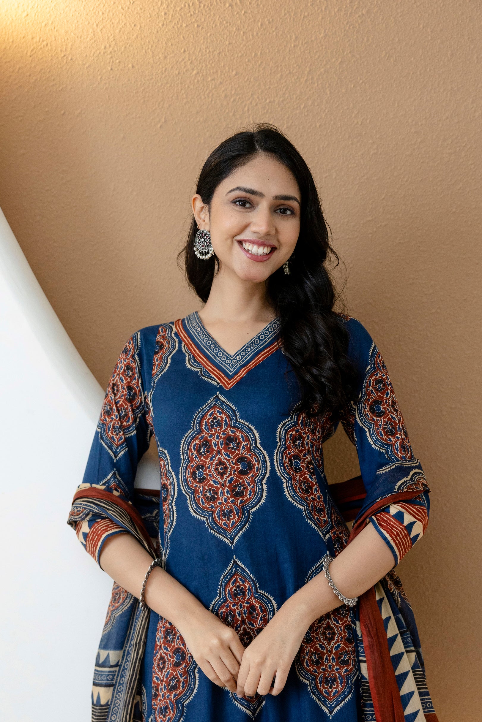 Ethnic Motif Printed Anarkali Kurta Set with Matching Pants & Dupatta