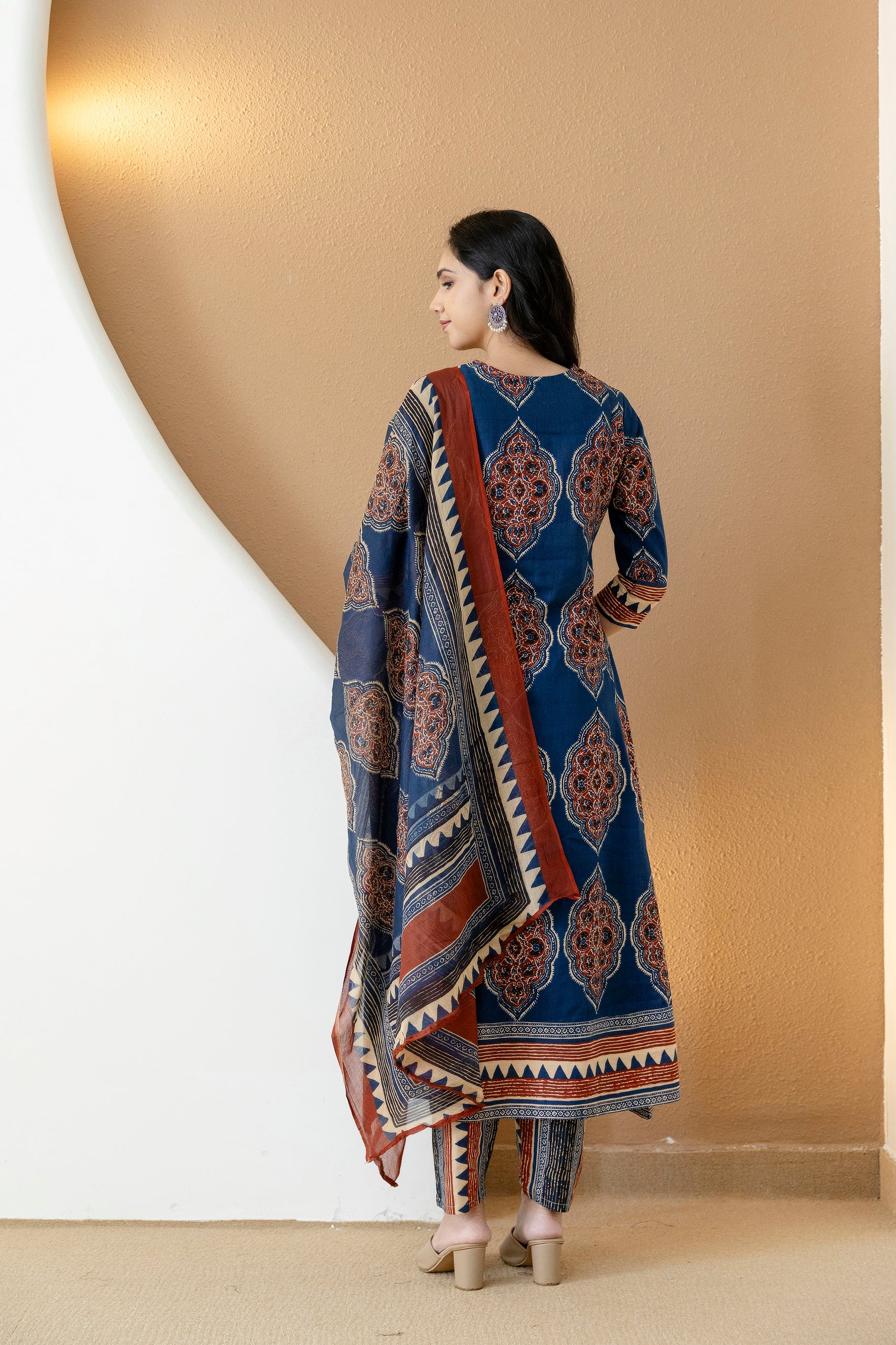 Ethnic Motif Printed Anarkali Kurta Set with Matching Pants & Dupatta
