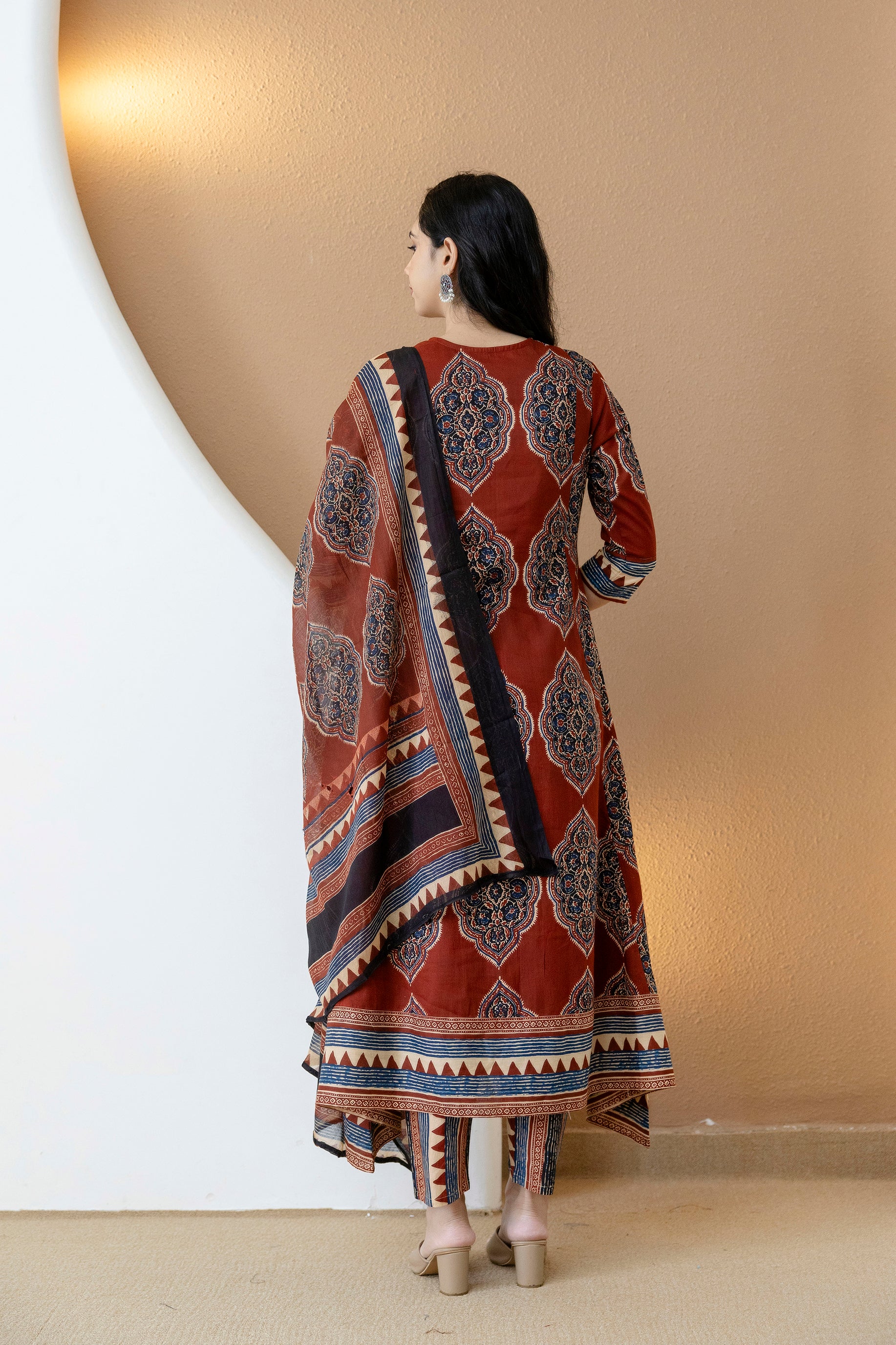 Ethnic Motif Printed Anarkali Kurta Set with Matching Pants & Dupatta