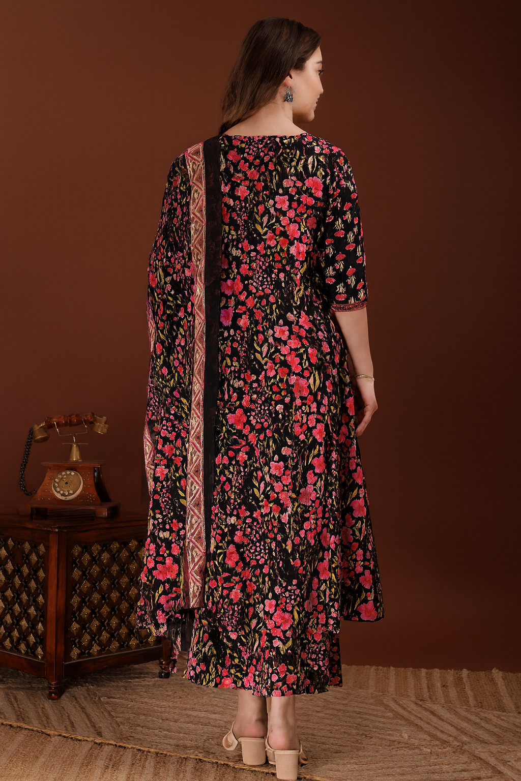 Embroidered & Floral Printed Kurta with Palazzo & Printed Dupatta