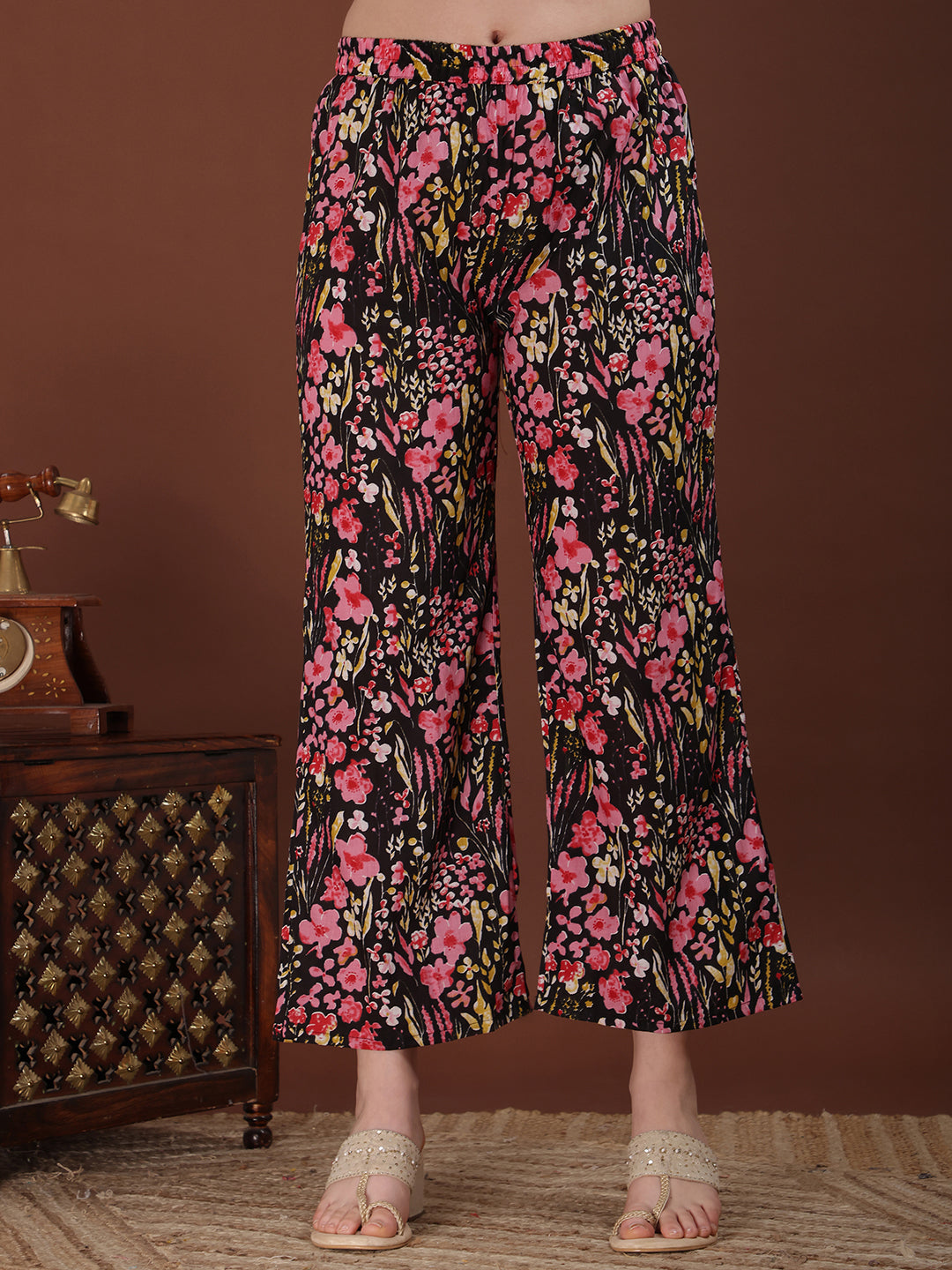 Embroidered & Floral Printed Kurta with Palazzo & Printed Dupatta
