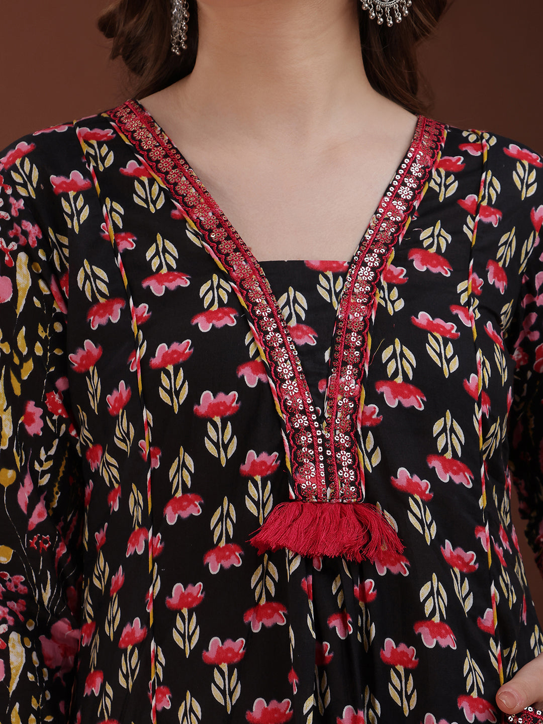Embroidered & Floral Printed Kurta with Palazzo & Printed Dupatta