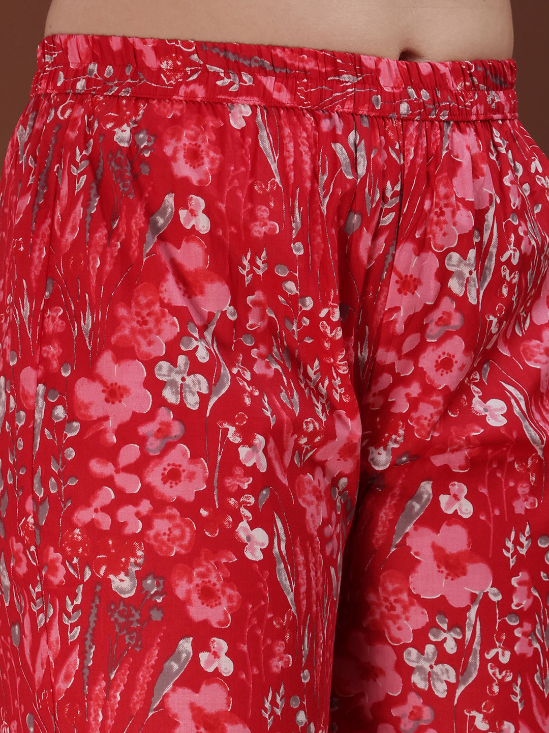 Embroidered & Floral Printed Kurta with Palazzo & Printed Dupatta