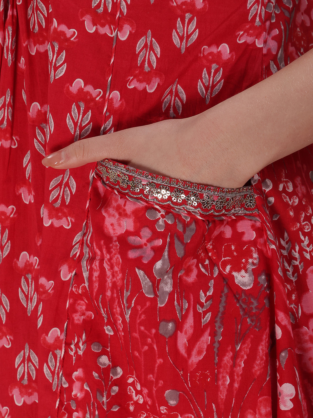 Embroidered & Floral Printed Kurta with Palazzo & Printed Dupatta