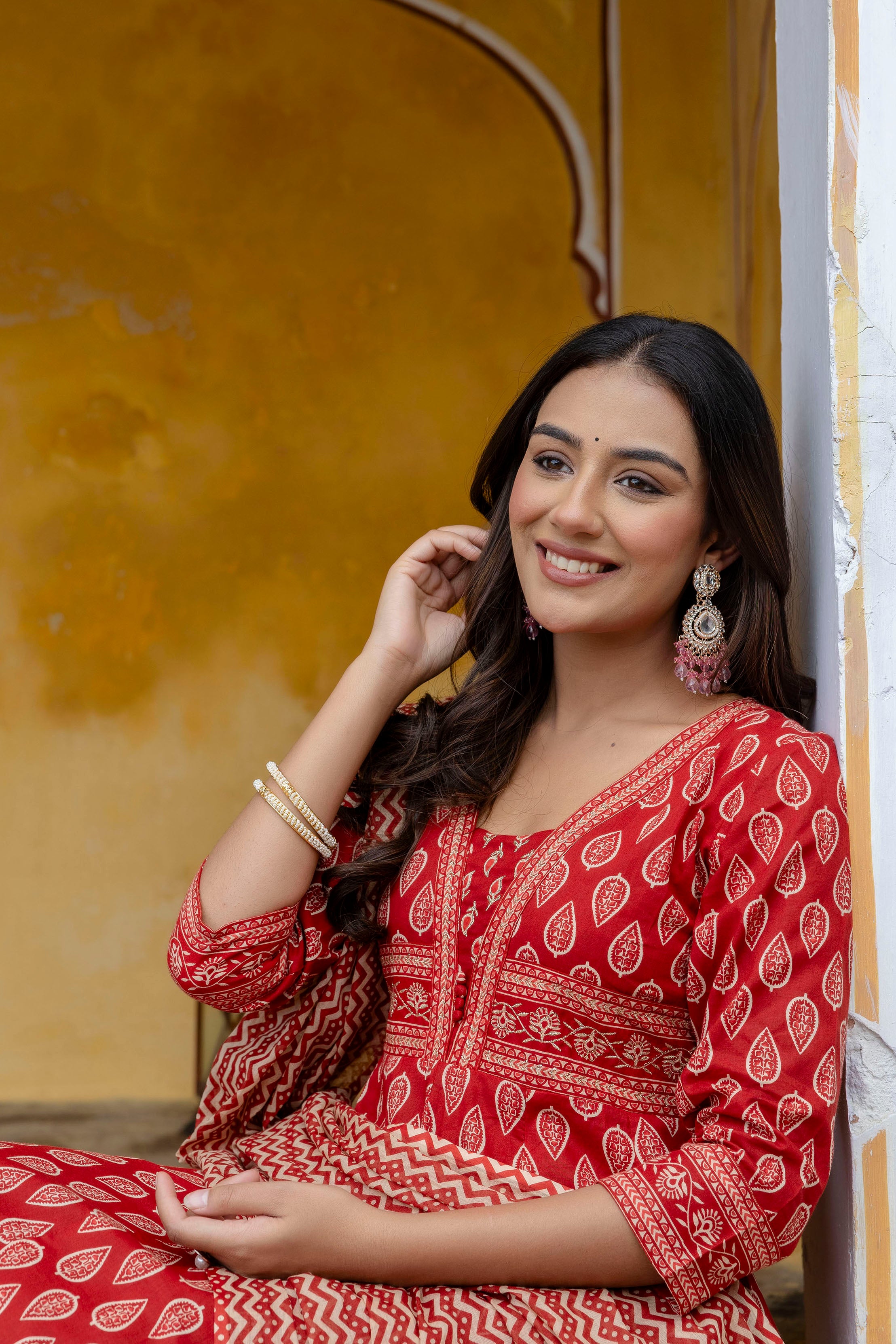 Ethnic Printed Anarkali Kurta with matching Pant & a flowy Dupatta