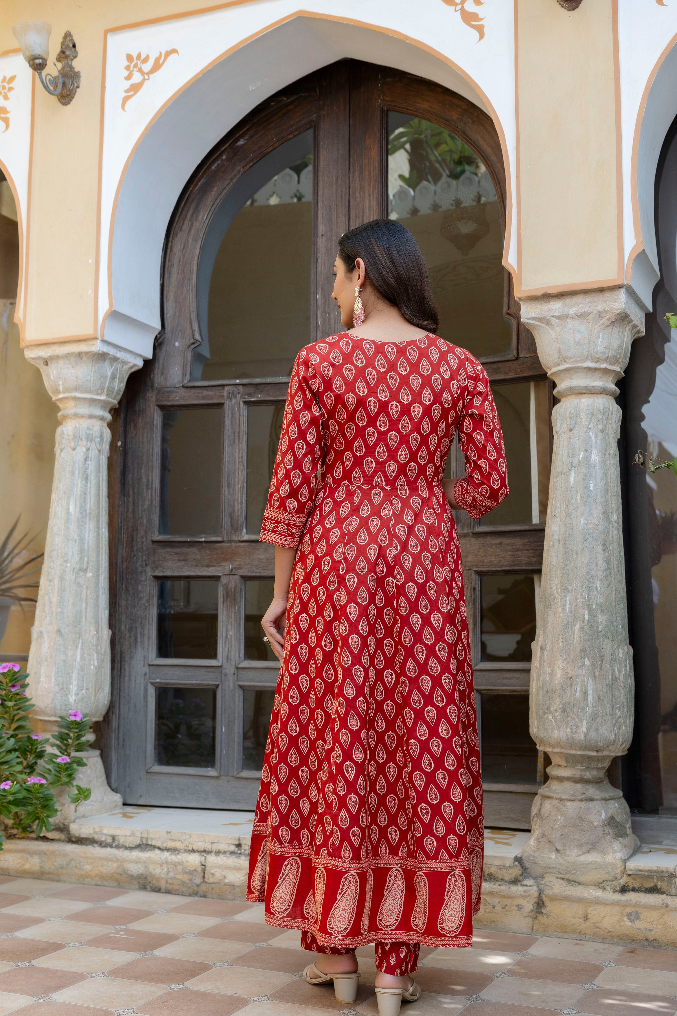 Ethnic Printed Anarkali Kurta with matching Pant & a flowy Dupatta