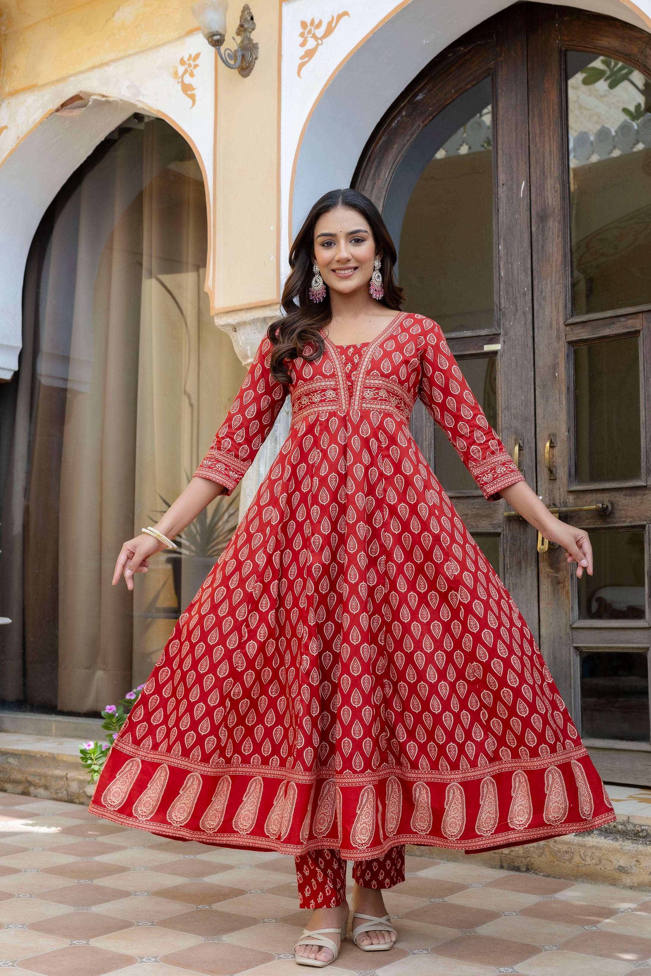 Ethnic Printed Anarkali Kurta with matching Pant & a flowy Dupatta