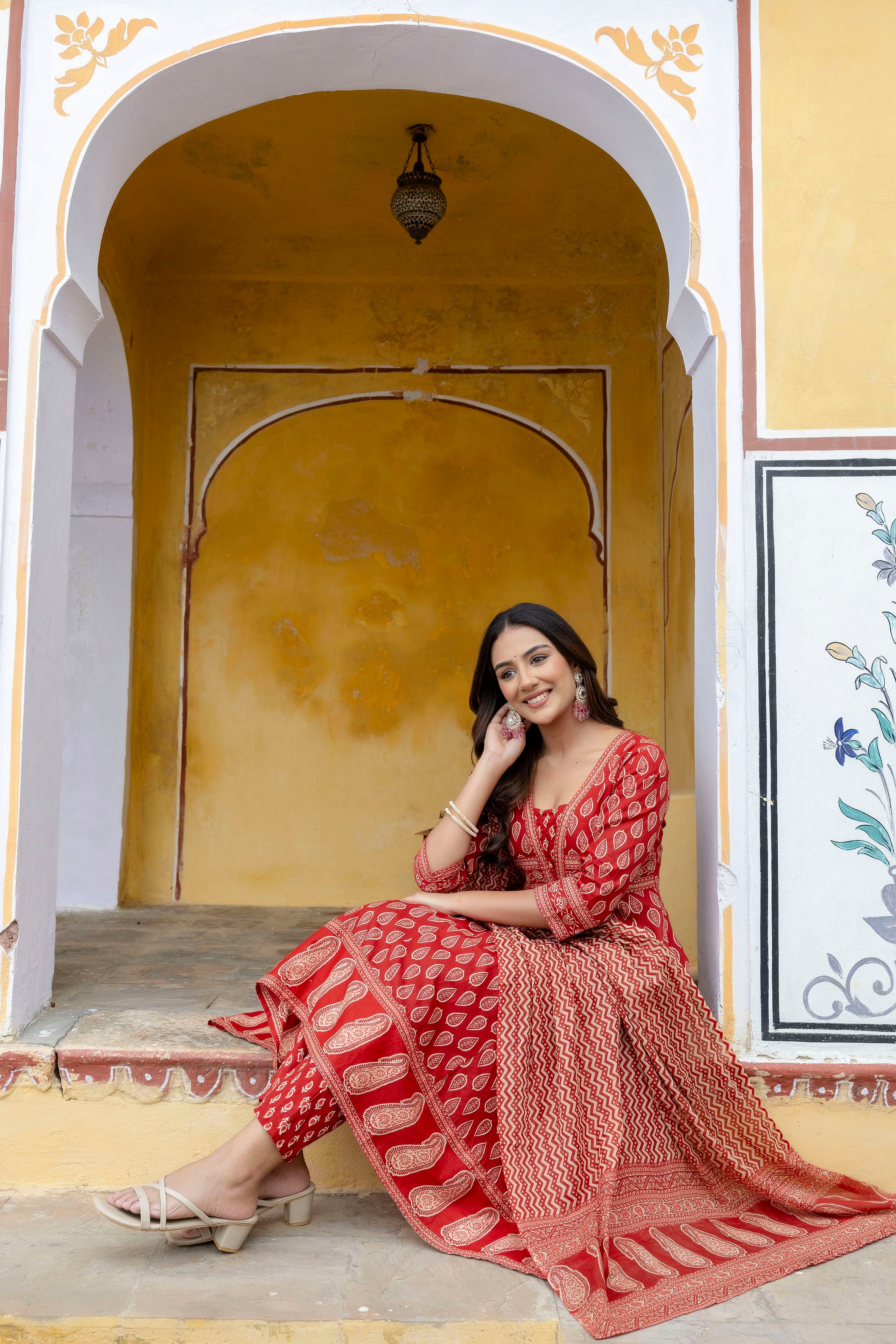 Ethnic Printed Anarkali Kurta with matching Pant & a flowy Dupatta