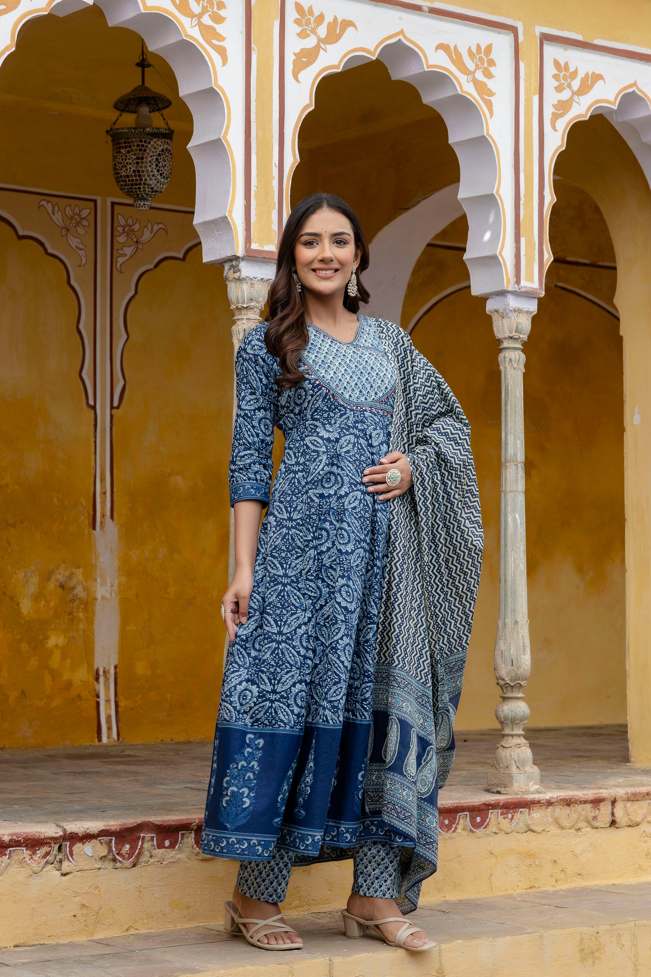Embroidered Anarkali Kurta with Pant & Printed Dupatta