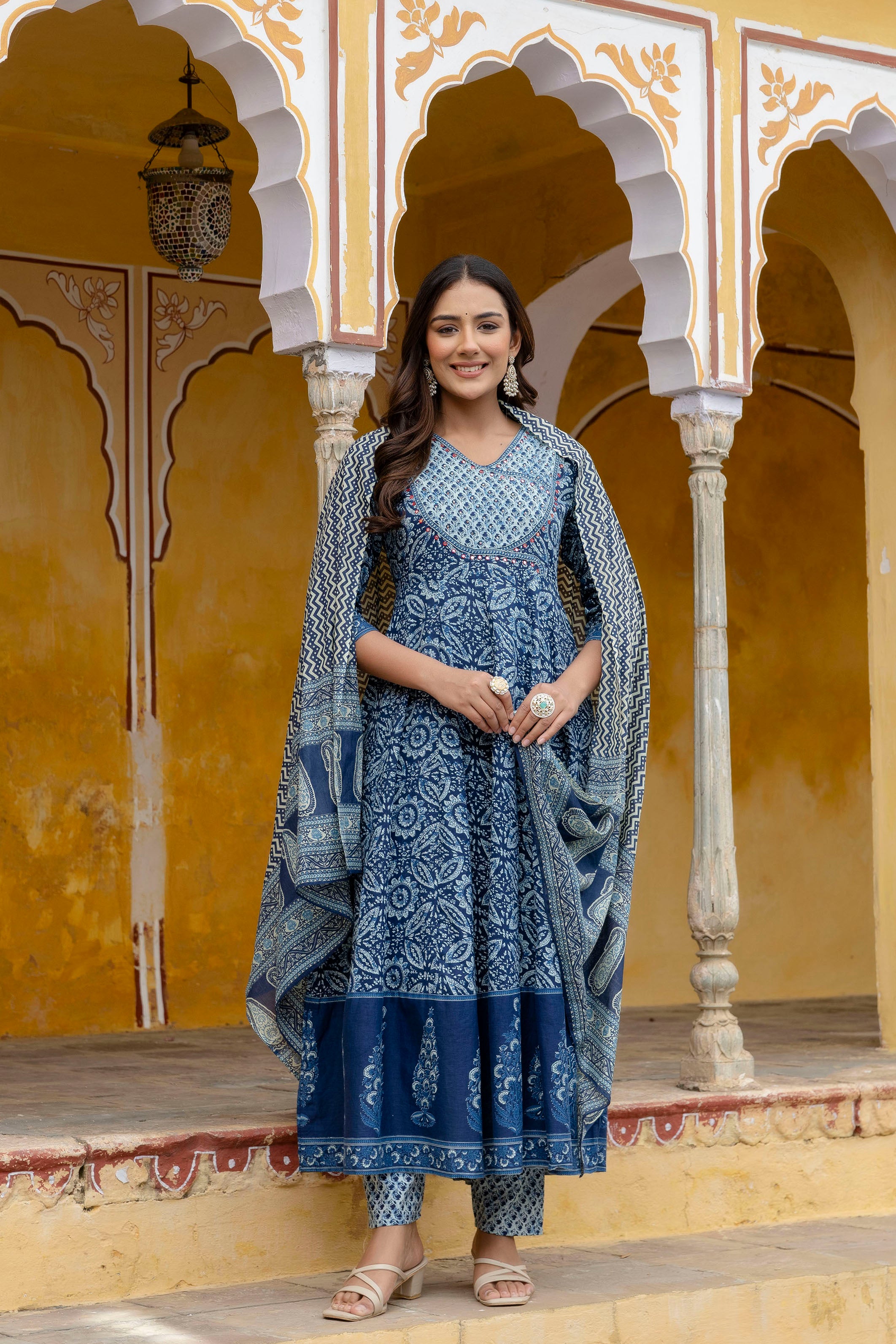 Embroidered Anarkali Kurta with Pant & Printed Dupatta