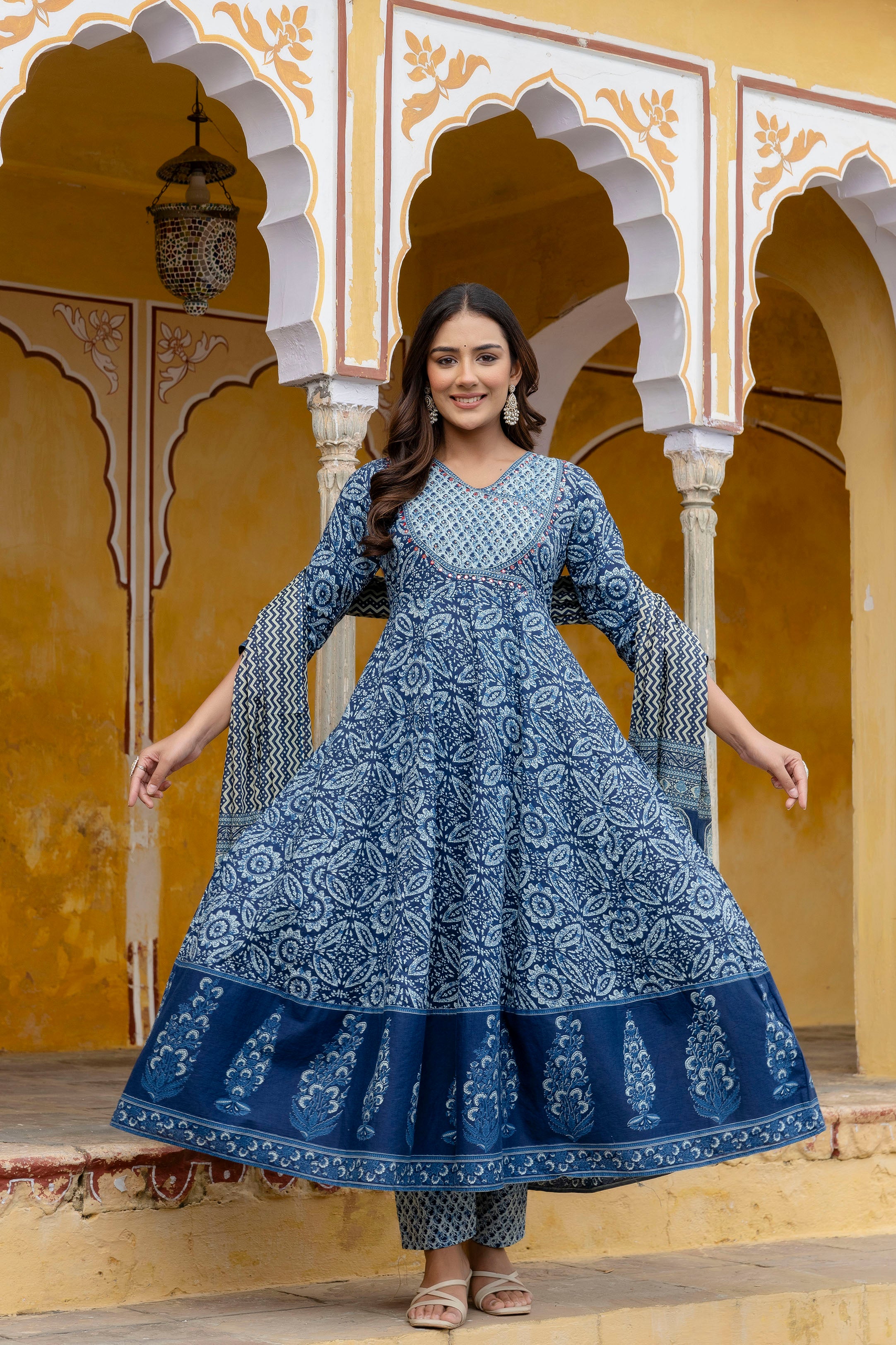 Embroidered Anarkali Kurta with Pant & Printed Dupatta