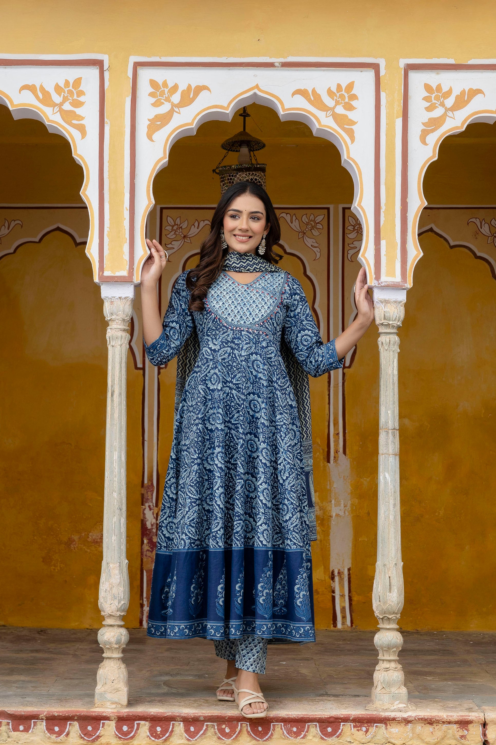 Embroidered Anarkali Kurta with Pant & Printed Dupatta
