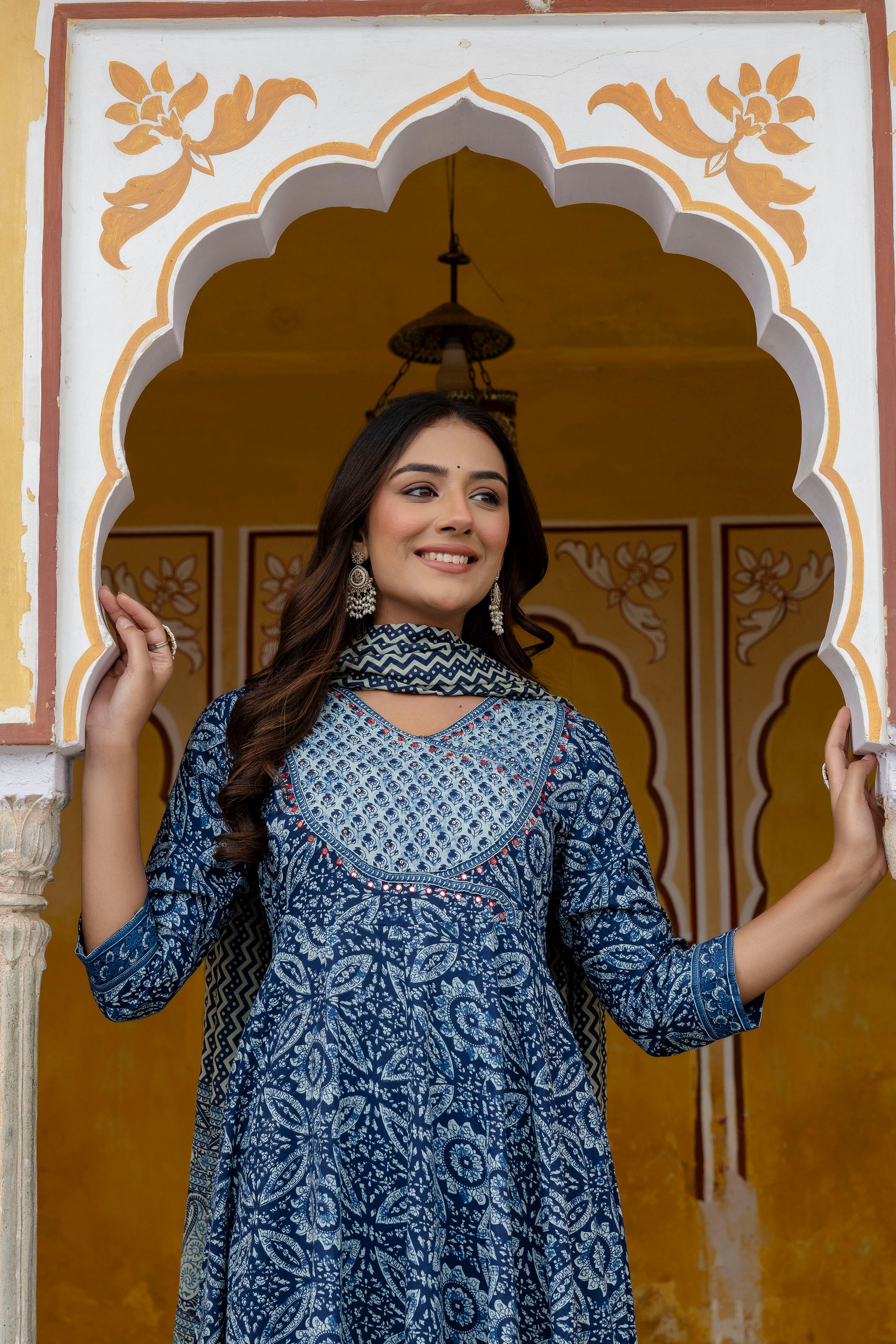Embroidered Anarkali Kurta with Pant & Printed Dupatta
