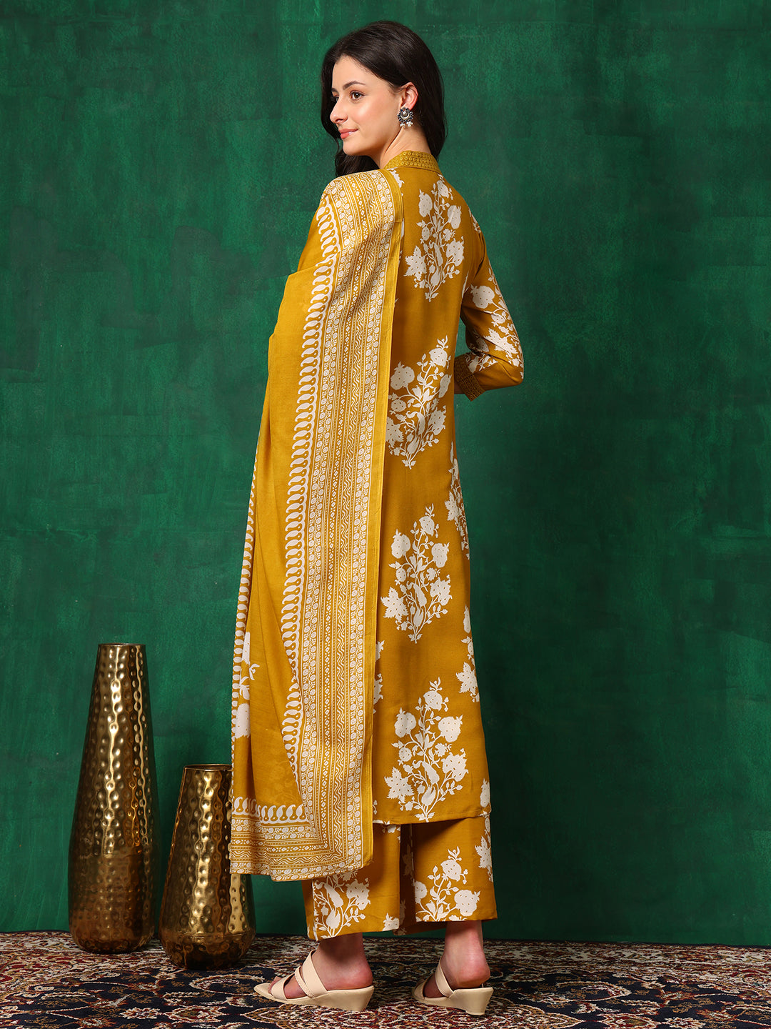 Embroidered & Printed Flared kurta with pant & Dupatta