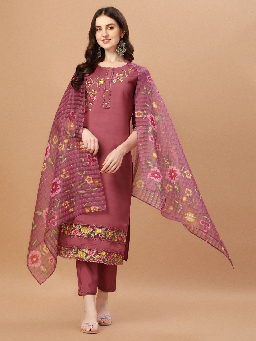 Hand Embroidered Kurta with pant & Printed Premium Organza dupatta