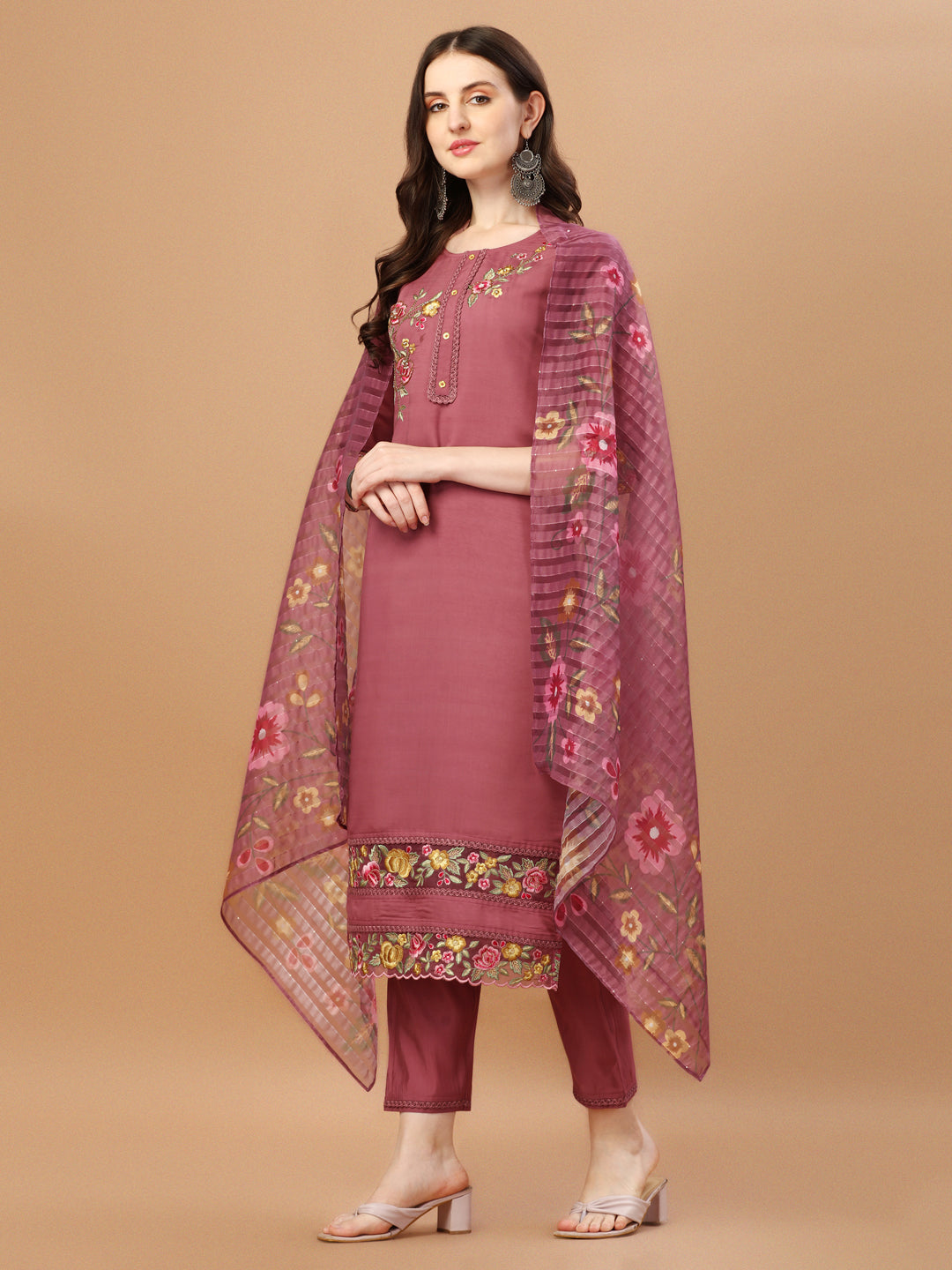 Hand Embroidered Kurta with pant & Printed Premium Organza dupatta