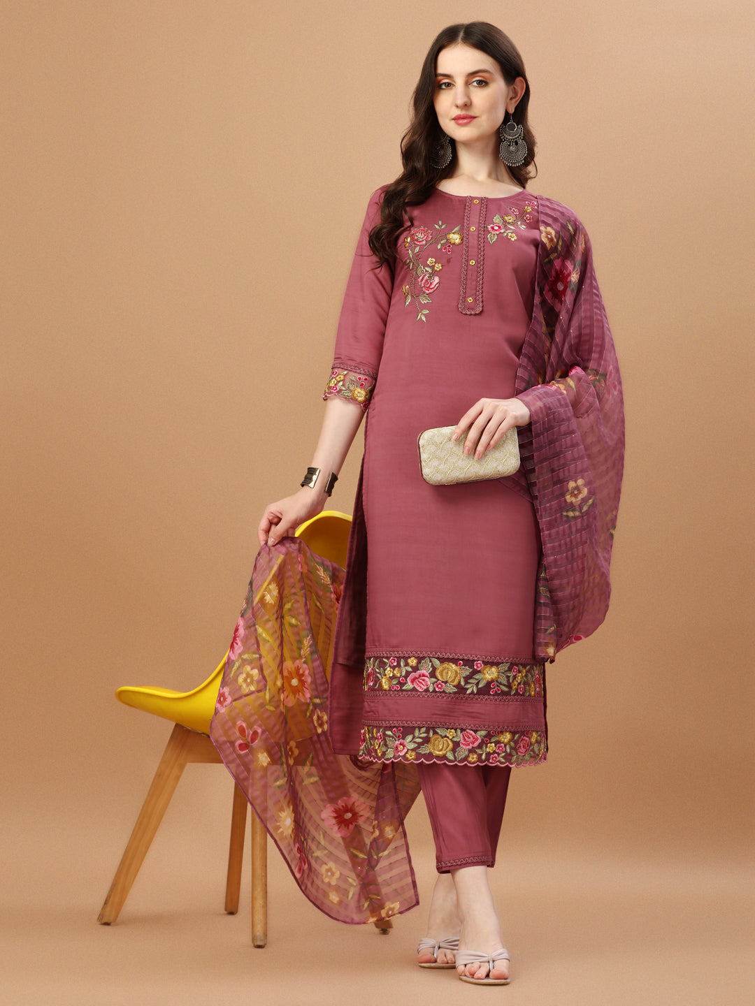 Hand Embroidered Kurta with pant & Printed Premium Organza dupatta