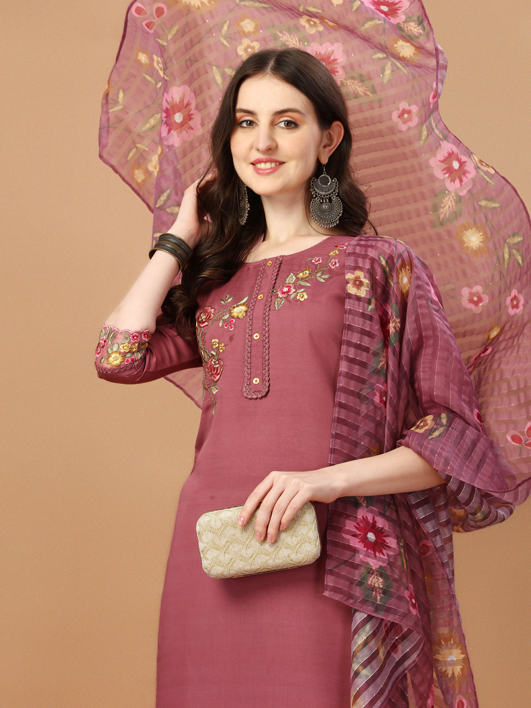 Hand Embroidered Kurta with pant & Printed Premium Organza dupatta