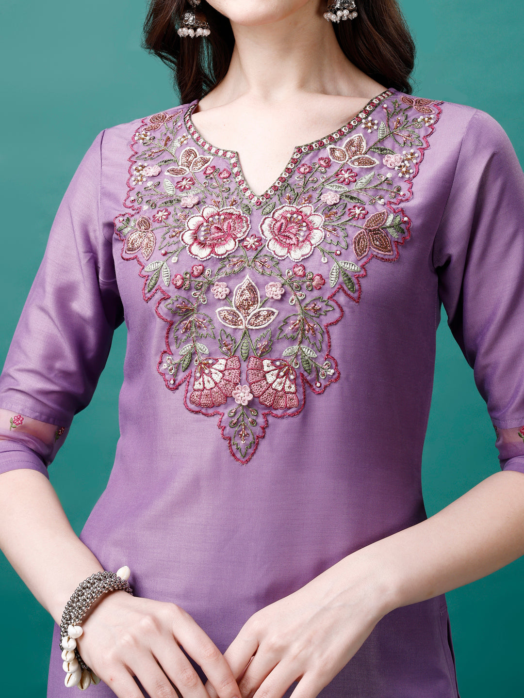 Embroidered Kurta with pant & Premium Embroidered Organza Dupatta