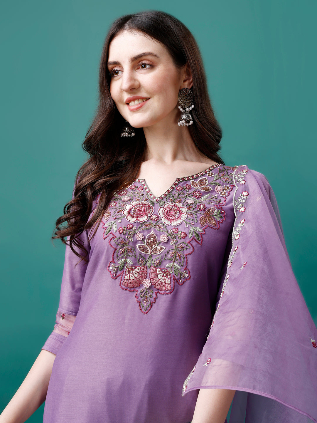 Embroidered Kurta with pant & Premium Embroidered Organza Dupatta