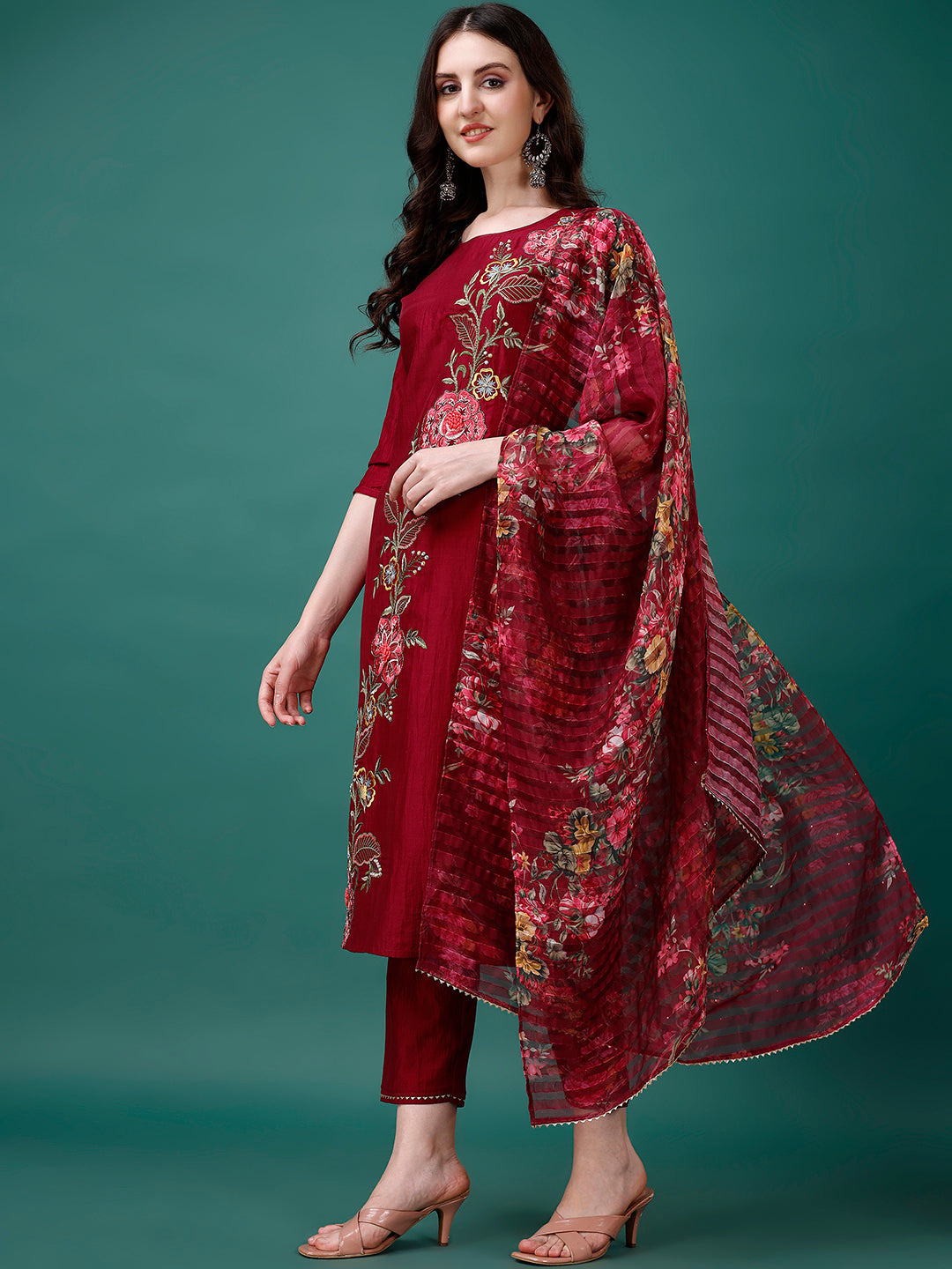 Hand Embroidered Kurta with pant & Printed Premium Organza Dupatta luxury