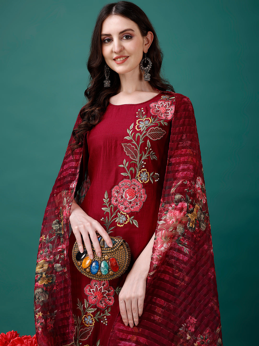 Hand Embroidered Kurta with pant & Printed Premium Organza Dupatta luxury