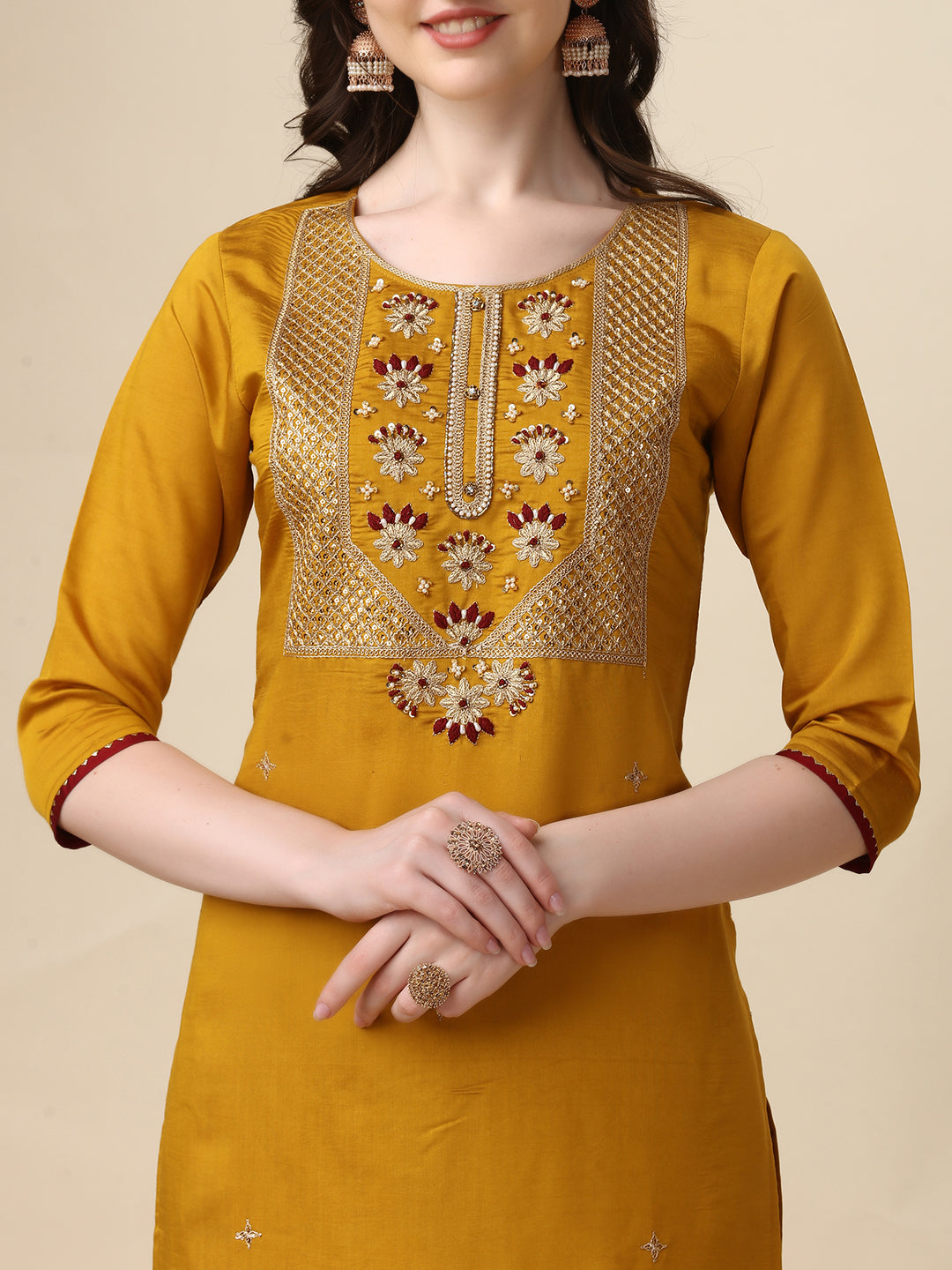 Hand Embroidered Kurta with pant & Dupatta set