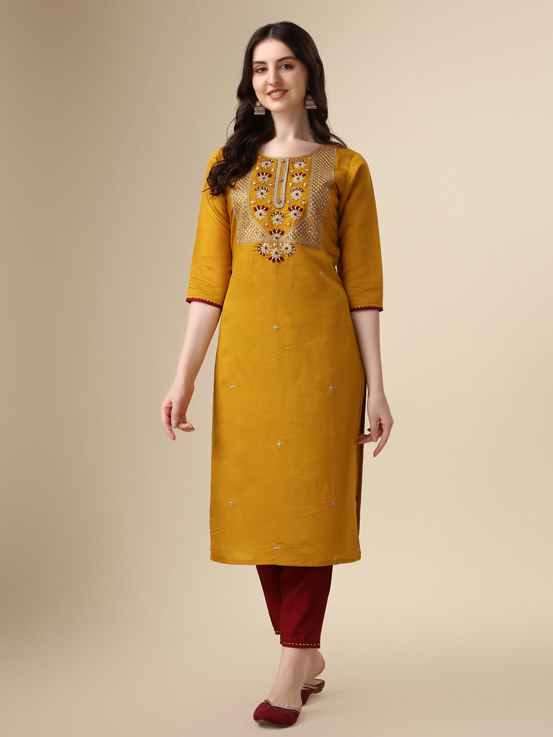 Hand Embroidered Kurta with pant & Dupatta set