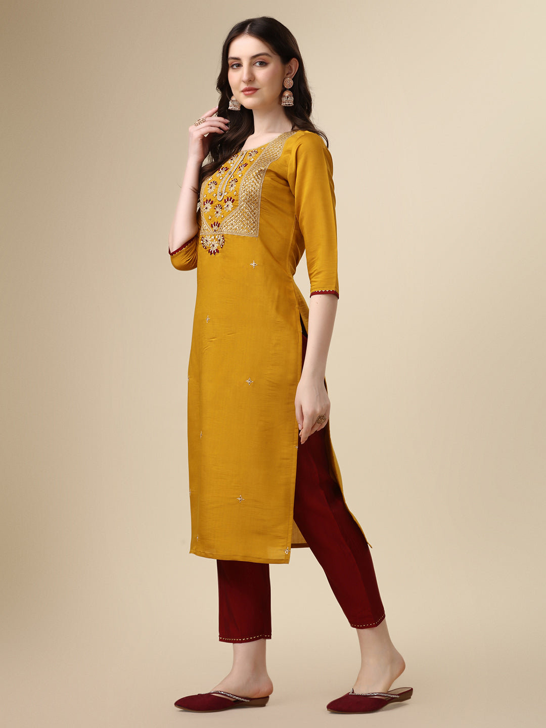 Hand Embroidered Kurta with pant & Dupatta set