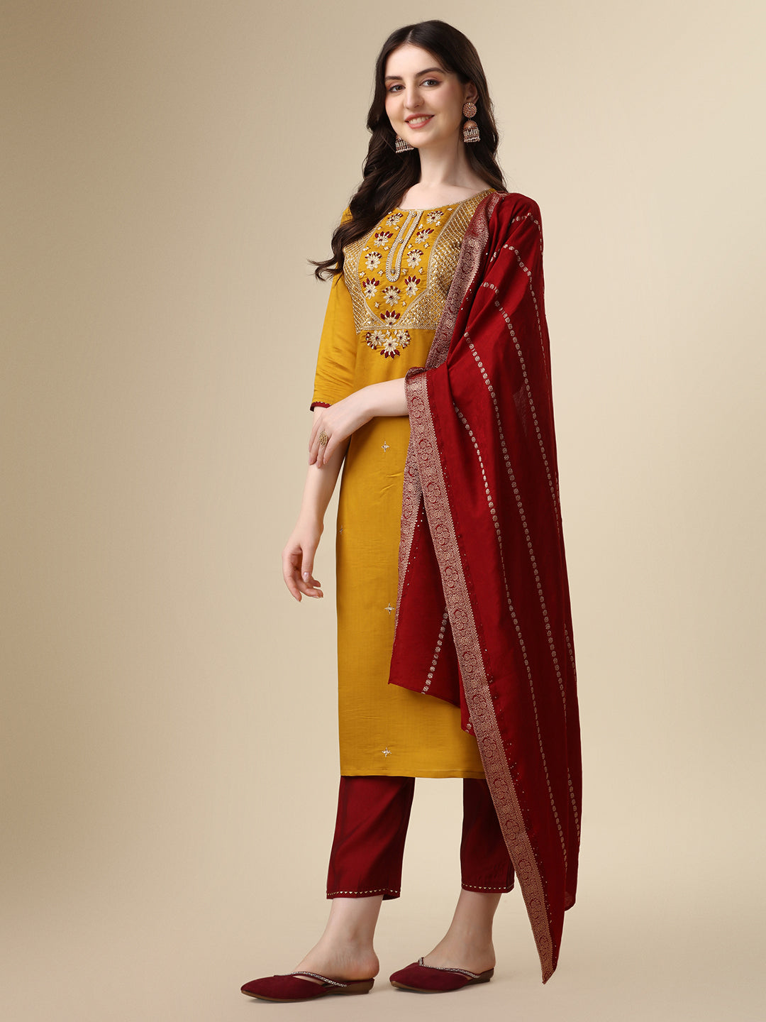 Hand Embroidered Kurta with pant & Dupatta set