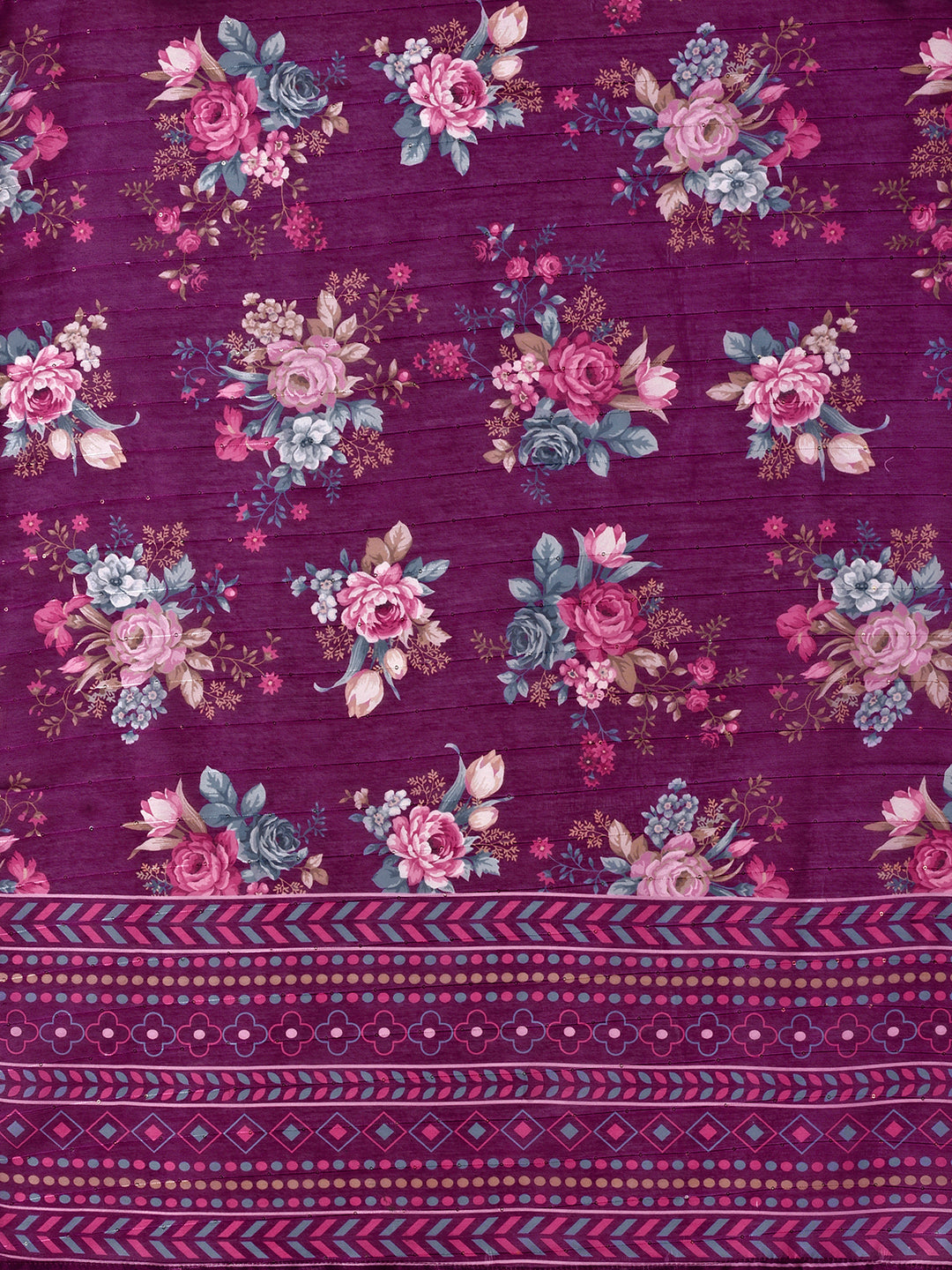 Purple Hand Embroidered Kurta with pant & printed dupatta set