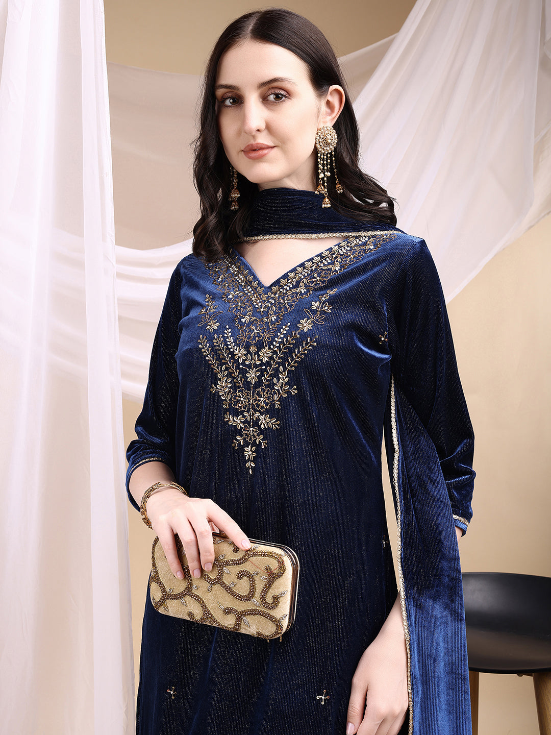 Hand Embroidered Kurta with Pant & Dupatta