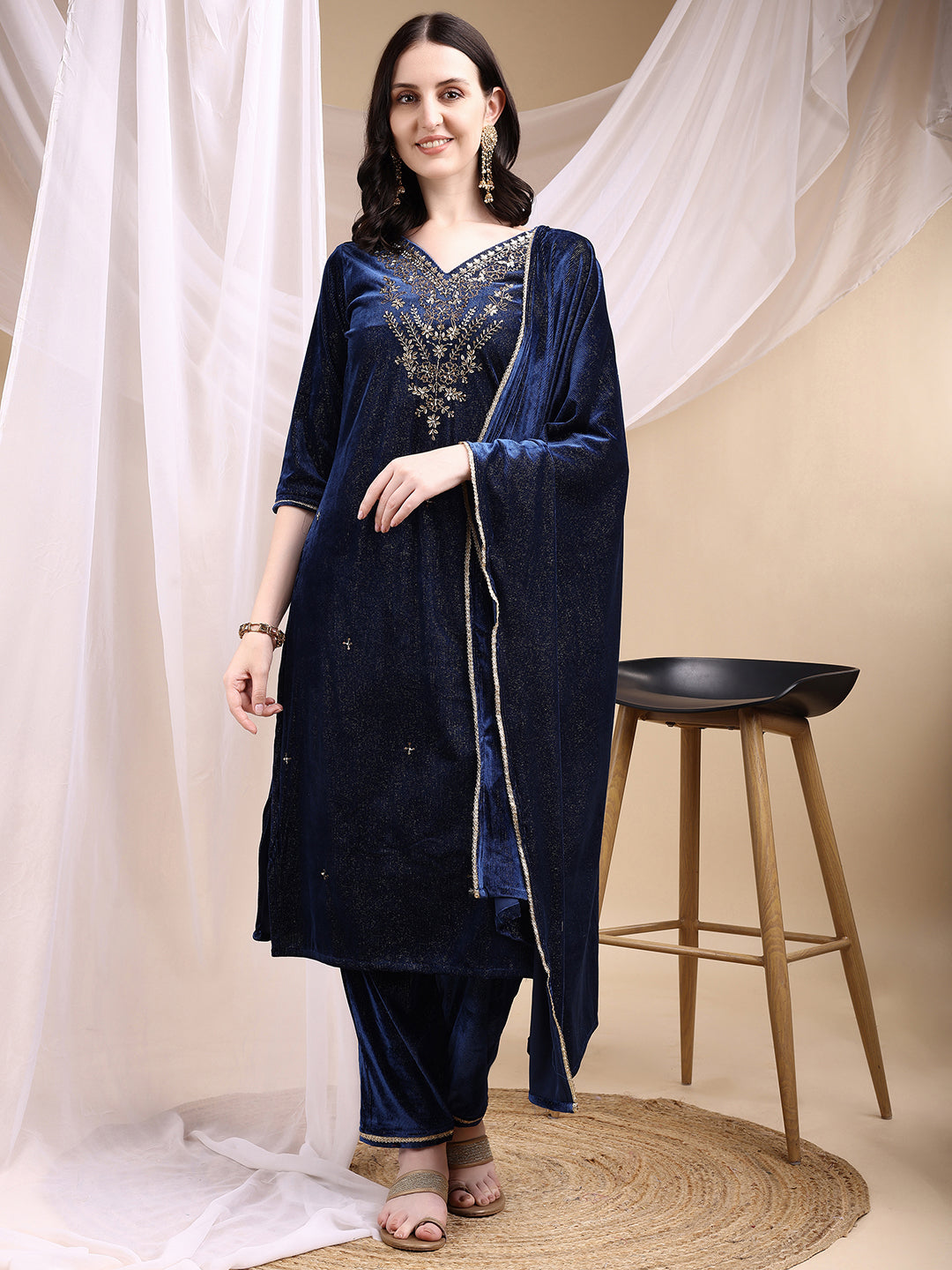 Hand Embroidered Kurta with Pant & Dupatta