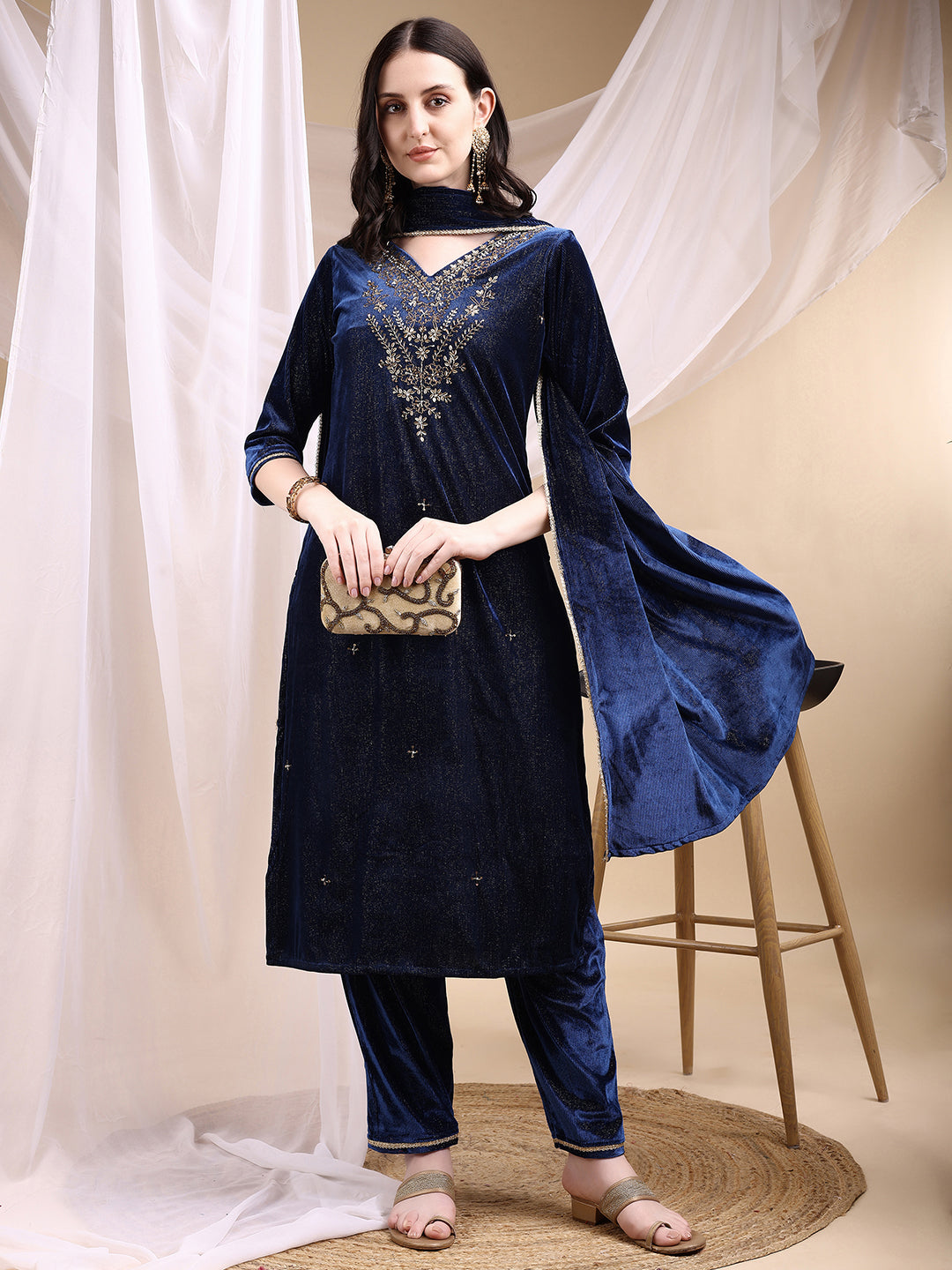 Hand Embroidered Kurta with Pant & Dupatta