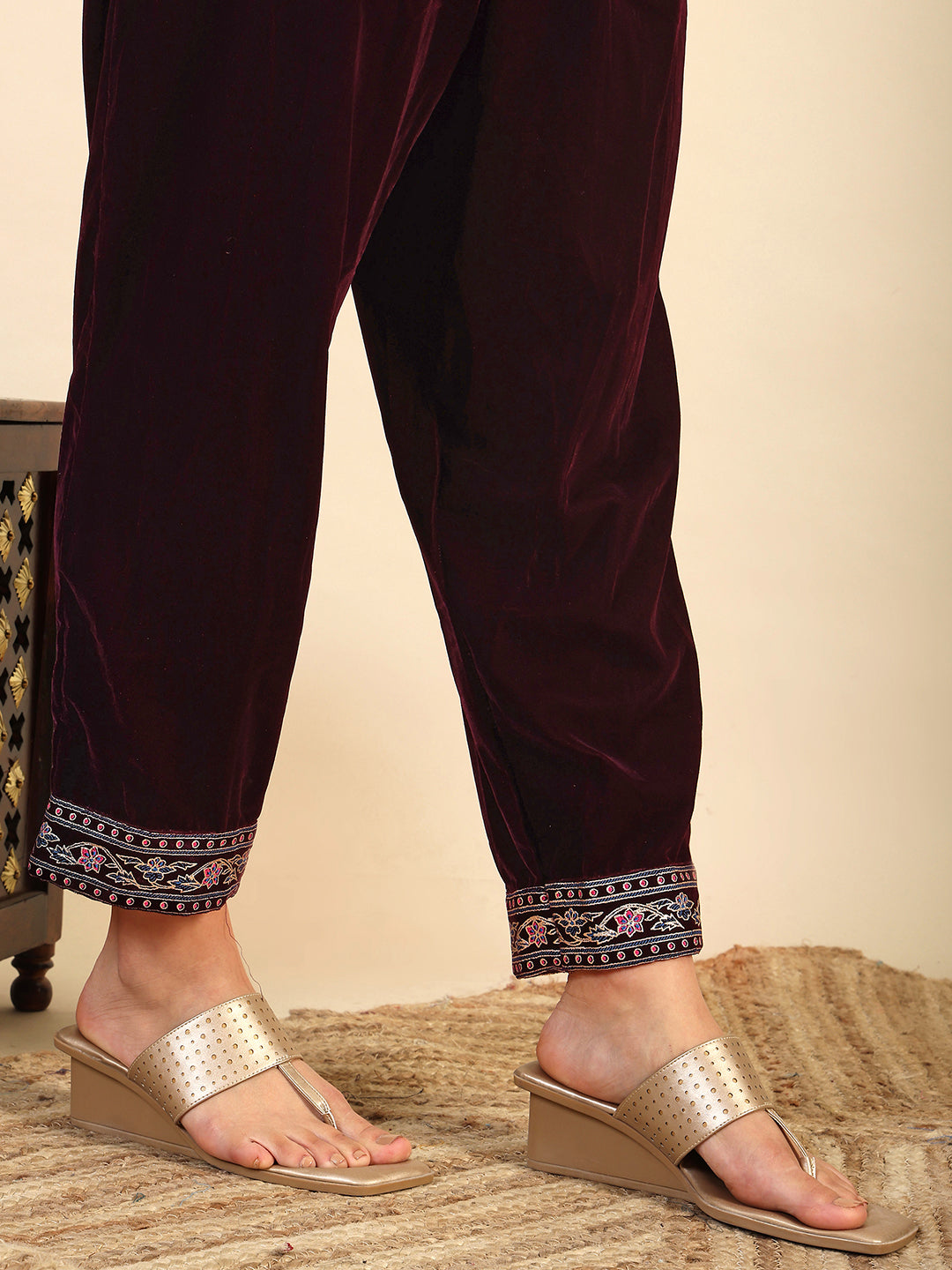 Hand & Foil Printed Velvet Kurta with pant & dupatta