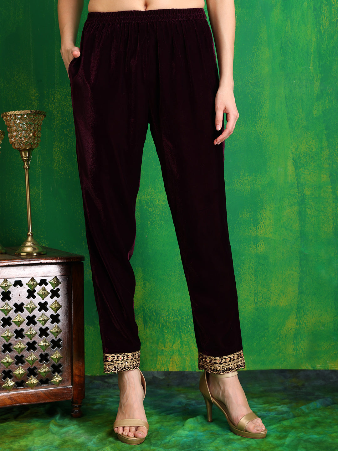 Velvet Embroidered Kurta with Pant & Embroidered Velvet Dupatta