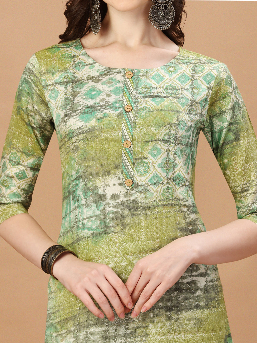 printed Cotton Green Kurta Pant & dupatta set