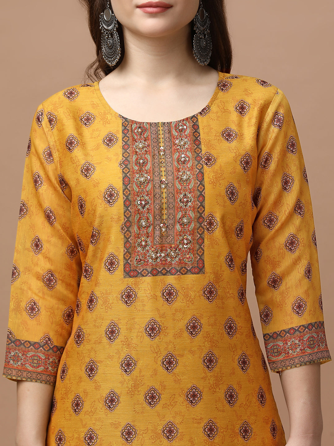 Embroidered & Ethnic motifs printed kurta with pant & dupatta