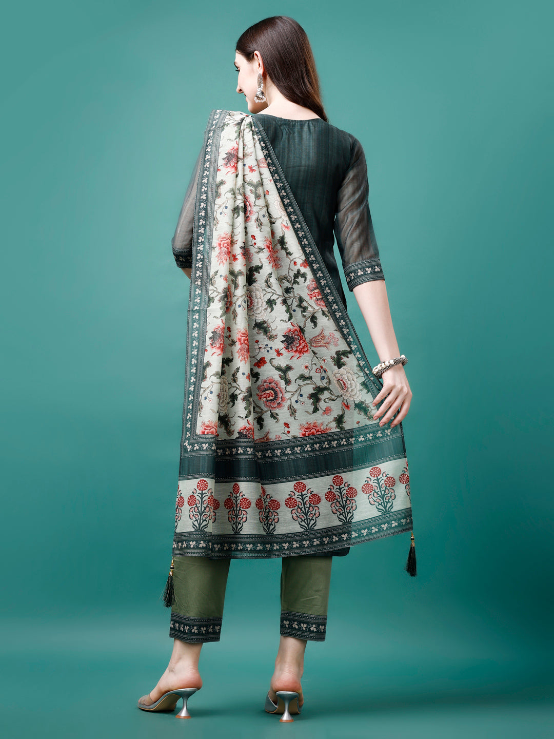 Hand Embroidered kurta with pant & dupatta