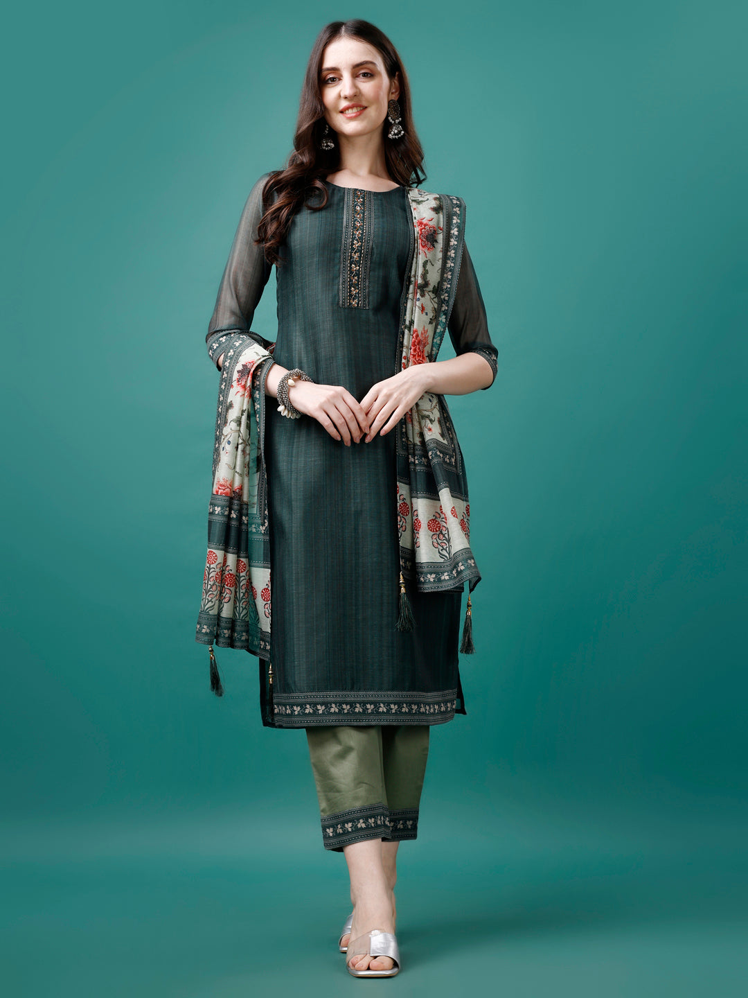 Hand Embroidered kurta with pant & dupatta